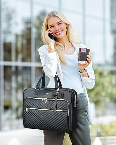 Miniatura 7 de Taygeer Bolsa para laptop de 17 pulgadas para mujer, mochila acolchada grande convertible con puerto USB, bolsas de trabajo de cuero impermeables,