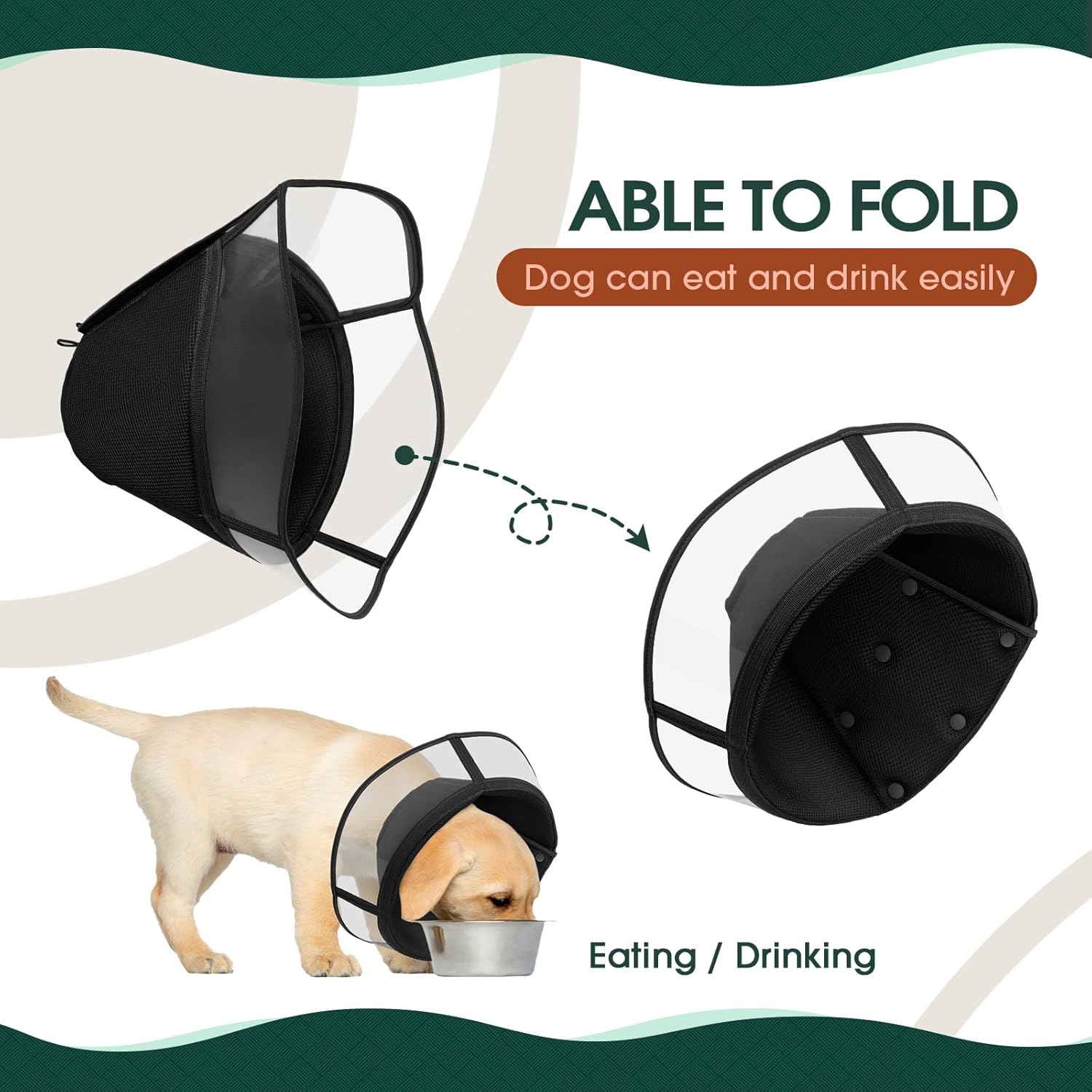 Kuoser Medium Dog Cone Collar After Surgery, Soft Cone for Dogs to Stop Licking, Breathable Pet Recovery Collar Comfy Elizabethan Collars, Adjustable Protective Dog Cones for Medium Dogs, Black M