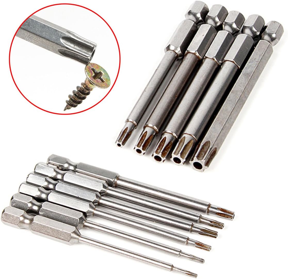 Yakamoz 11 Pcs Magnetic T6-T40 Torx Head Screw Driver Bit Set Security Tamper Proof Star 6 Point Screwdriver Drill Bits Tools with 1/4 Inch Hex Shank | 3 Inch Length