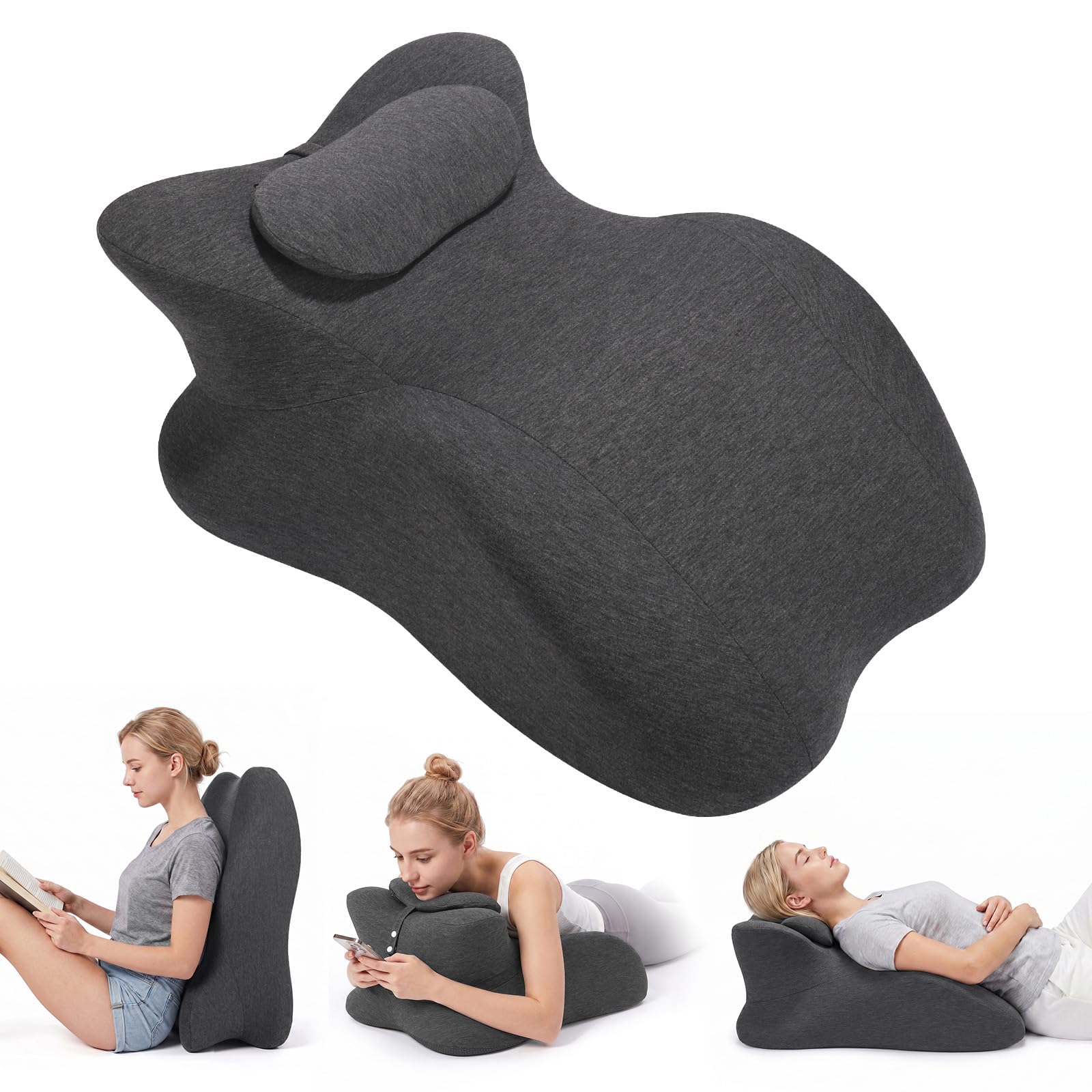 2026 Almohada Cuña de Espuma Viscoelástica para Posición Ventral - Cojín de Lectura para Cabecero, Almohada para Sentarse en la Cama, Cojín Cuña para Parejas, con Funda Extraíble (Gran Tamaño)
