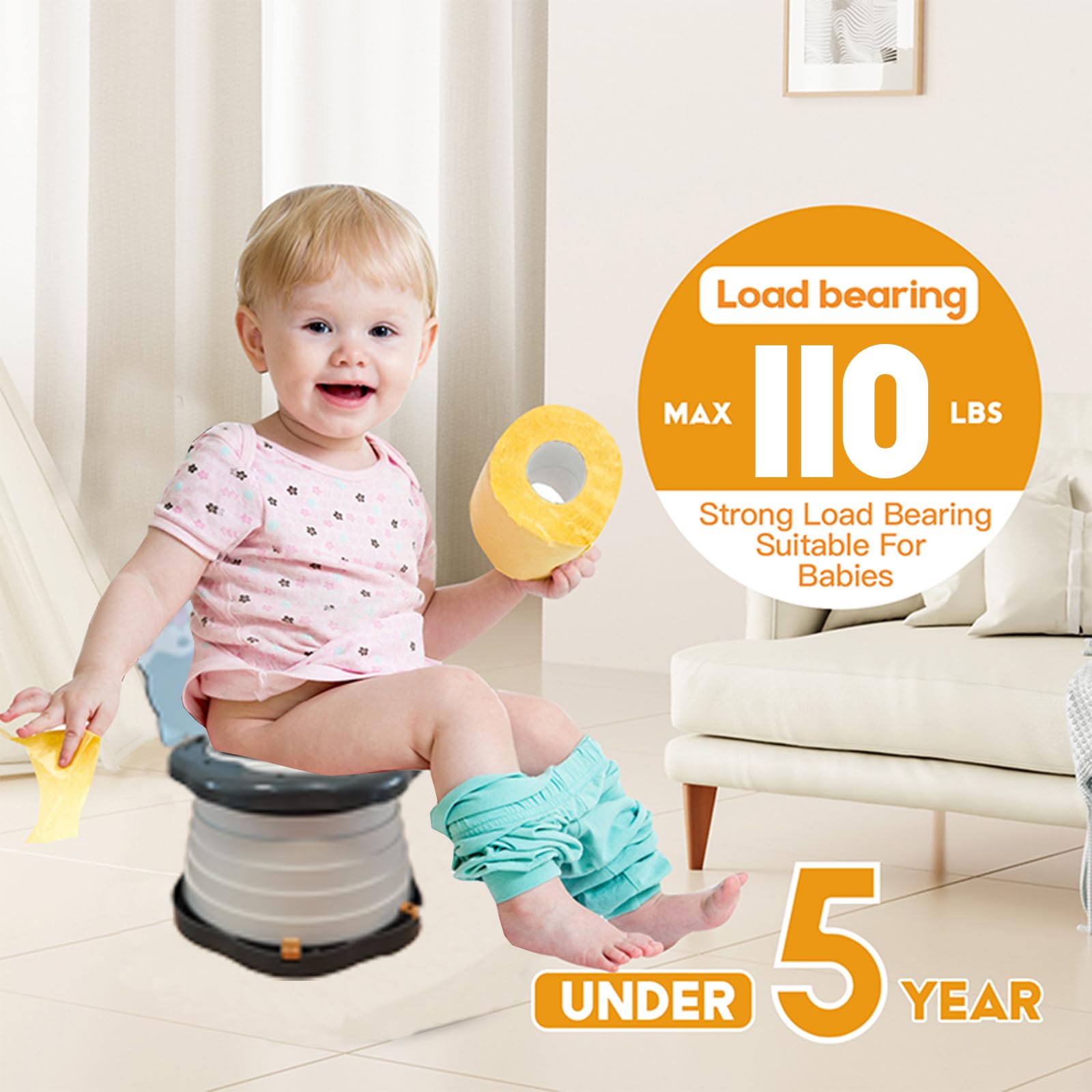 SunnySmile Orinal de viaje para niños pequeños, orinal portátil para niños, orinal plegable de viaje, para viajes, camping, parque, interior/exterior, con 75 bolsas desechables, diseño de dibujos