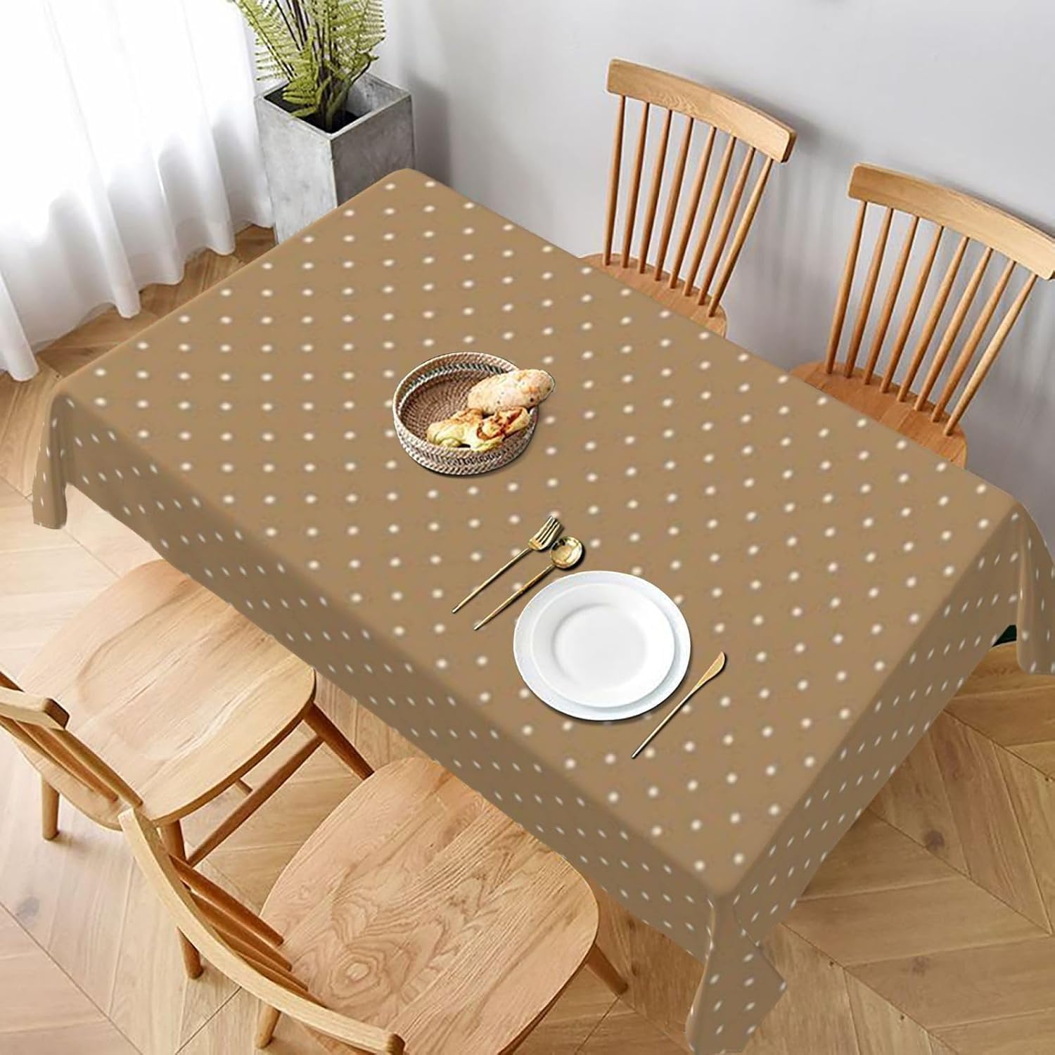 Mantel Mesa Rectangular Lunares, Manteles Antimanchas Marrón, 3D Impresión Mantel Impermeable Lavable para Cocina Salón Comedor, 140x300 cm Q.P1770