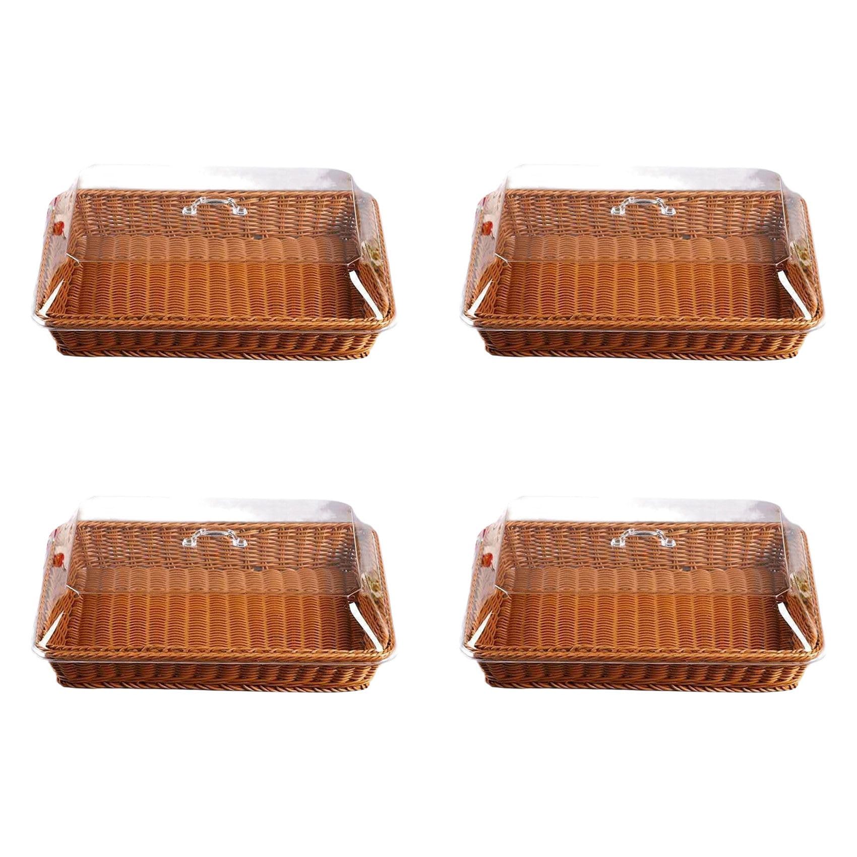 Hndhbfgrt 4X Basket with Lid,Basket with Lid for Food,Tabletop Food Serving Basket,Woven Picnic Basket,Bread Basket