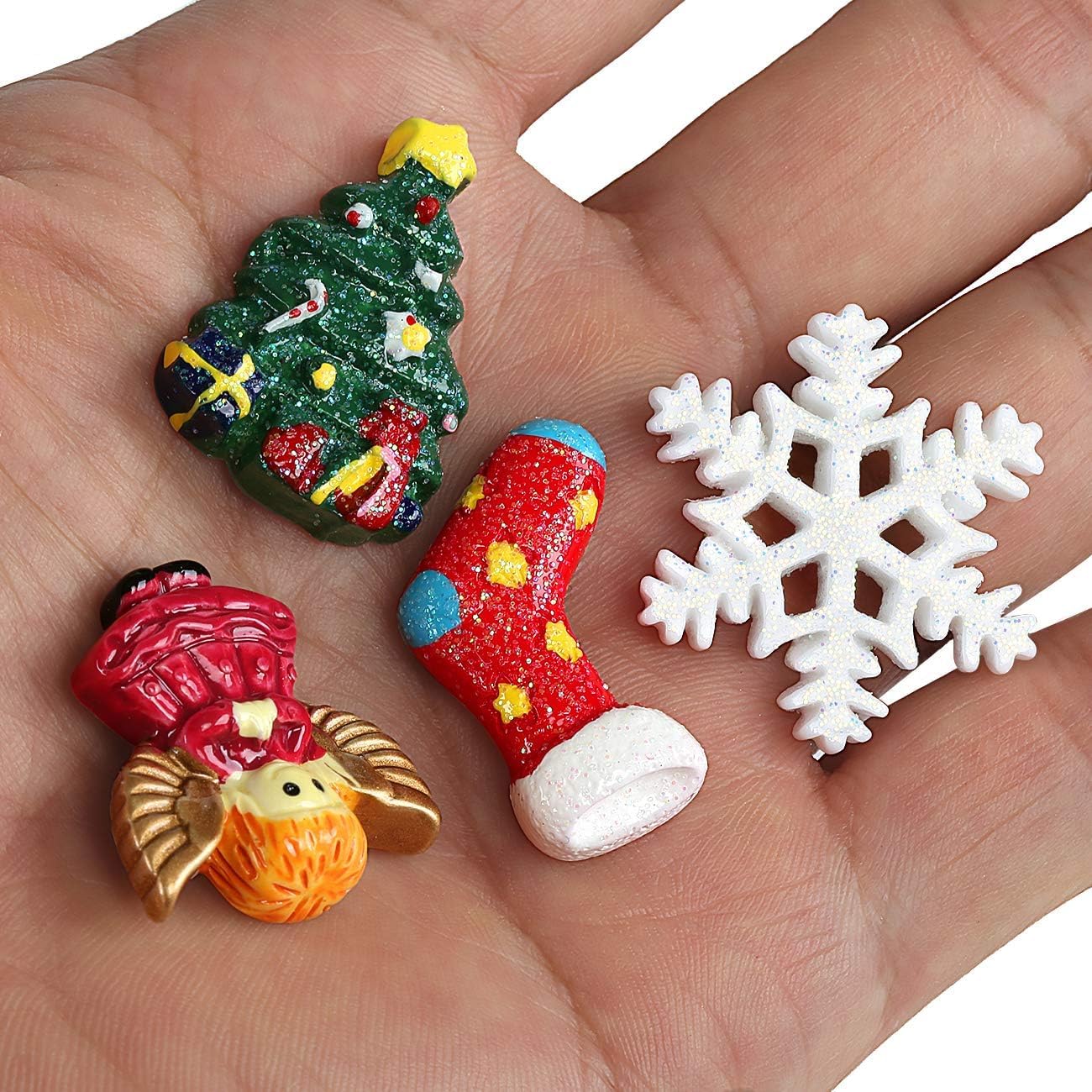 Kesote 30 Piezas de Mini Adornos Navideños de Resina Papá Noel, Sonajero, Árbol de Navidad, Muñeco de Nieve, Miniaturas de Navidad para Regalo, Parcela, Tarjetas de Felicitación
