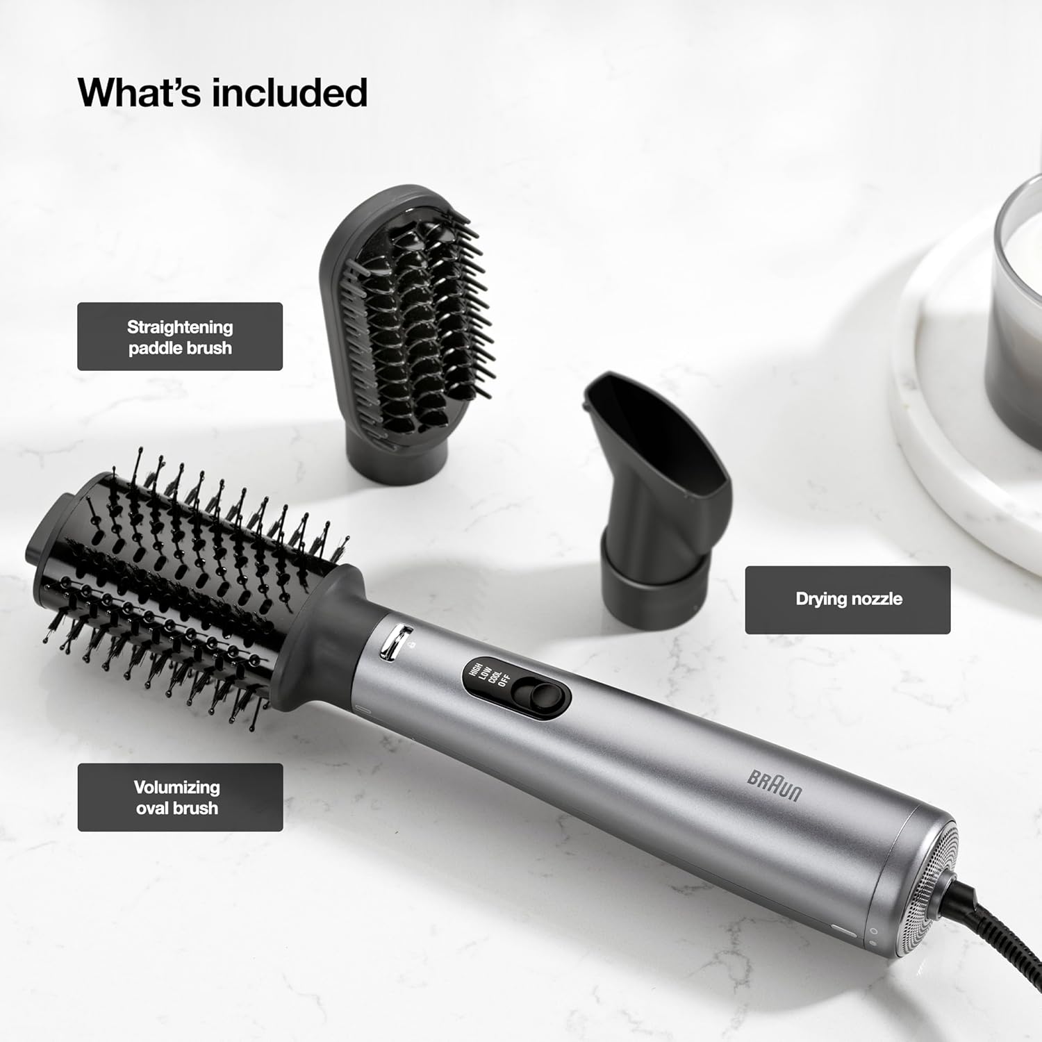 Braun 2-in-1 Blow Dryer Brush with 3 Attachments| Wet-to-Dry Hot Air Styler for All Hair Types | Volumize or Straighten