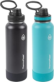 Stainless Steel Water Bottles 2-Pack - Double-Wall Vacuum Insulated 40 oz BPA-Free Spout Lids - Keeps Drinks Cold 24 Hrs, Hot 12 Hrs - Leakproof, Dishwasher Safe, Onyx Black/Splash