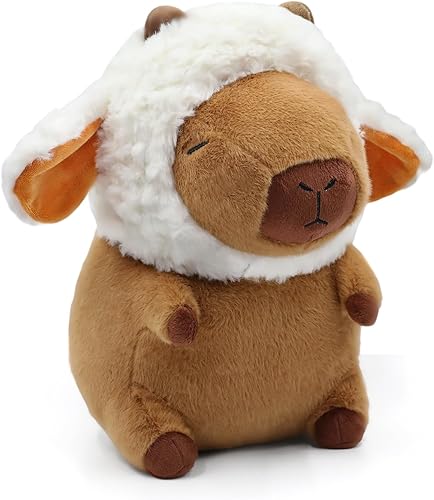 Capybara - Lindo juguete de peluche Capybara de peluche extraíble, gorro de cordero extraíble, almohada de peluche suave Kawaii, animal de peluche