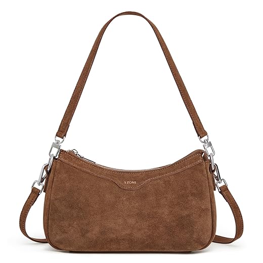 S-ZONE Bolsa de ombro de couro para mulheres, pequenas bolsas transversais, bolsas Hobo com 2 alças