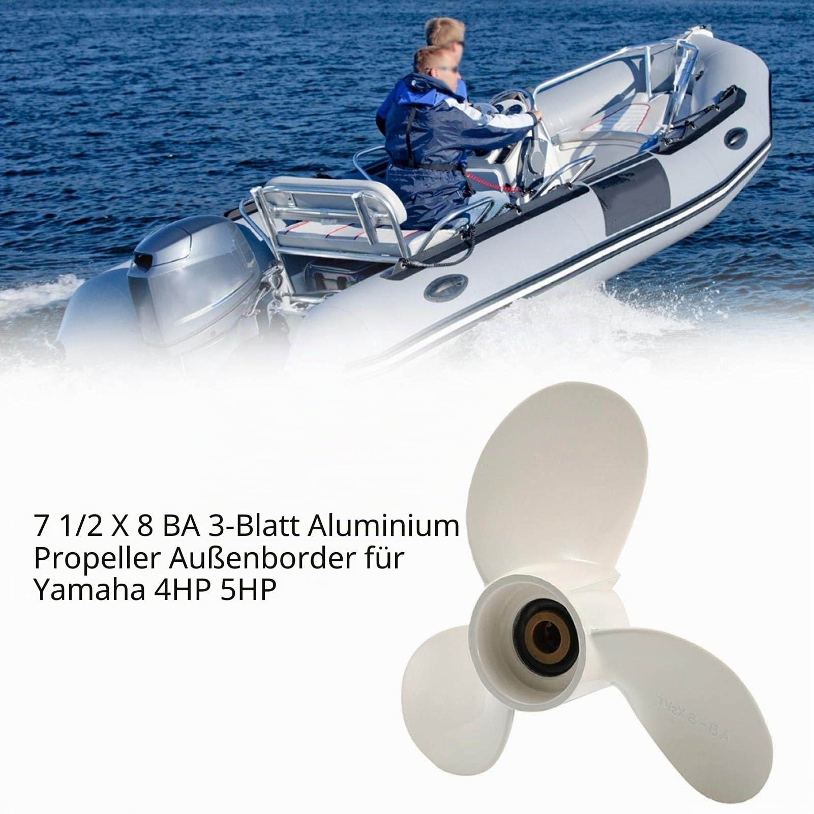Fockety Außenborder Propeller für 4 PS 5 PS, 7 1/2 X 8 Ba 3 Blätter Aluminium Tragbares Boot Propeller Boot Motorenteile Leichter Motor Propeller Ersatz Passend für