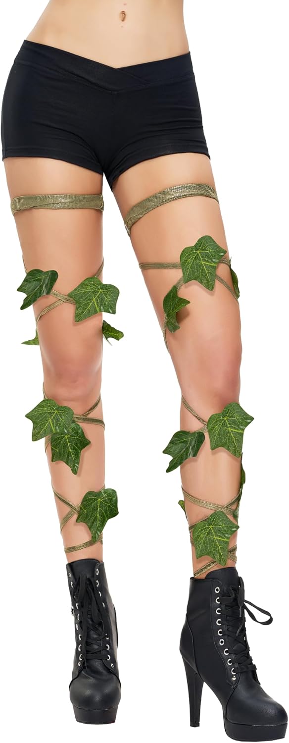 Spooktacular Creations Green Leaf Leg Wraps Shimmer Garter for Adult Women, Garter Leg Wraps for Rave Dancing Party, Halloween Costume Cosplay Parties