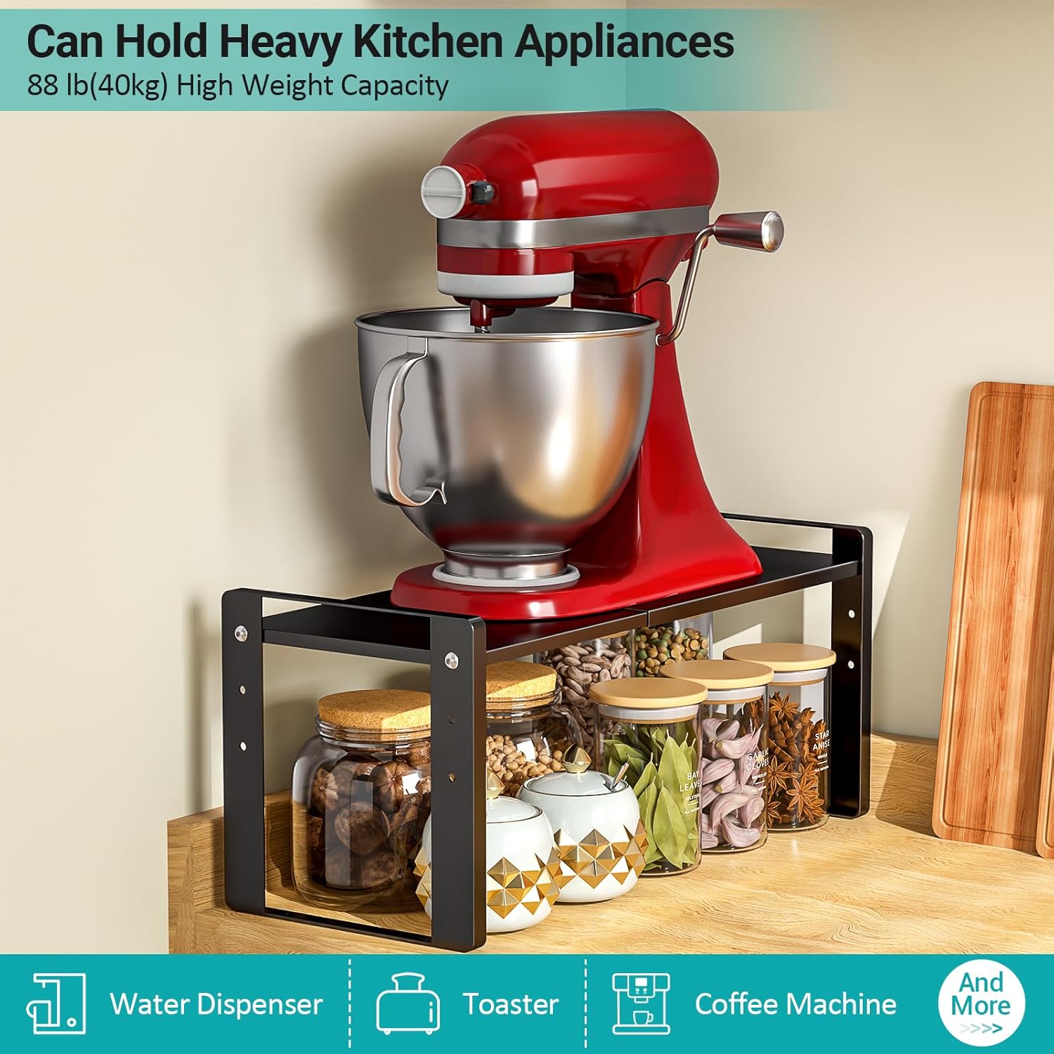 2 Pack Expandable Cabinet Organizer Shelves, 88lbs High Weight Capacity, Stackable Heavy-Duty Metal Storage Rack, Adjustable Cabinet Shelf for Kitchen, Pantry, Cupboard, Under Sink, Black - Image 5