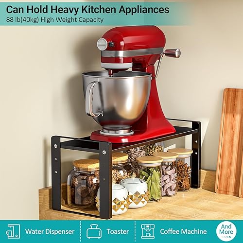 Miniatura 5 de Paquete de 2 estantes organizadores de gabinete de cocina expandibles, estante de almacenamiento pequeño apilable de metal resistente, estante de