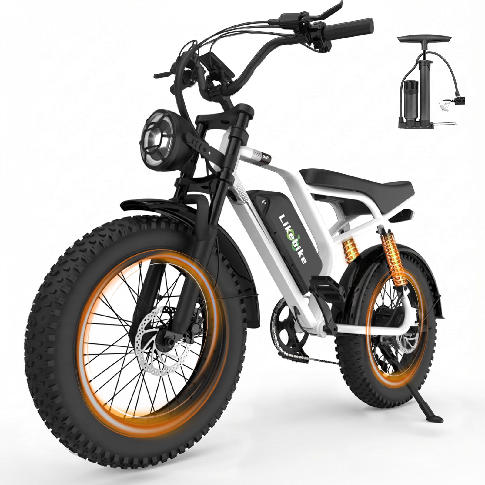 Likebike U12 Electric Bike for Adults, 1500W Peak 32MPH 20" Fat Tire Ebike, 20Ah Removable Battery 7-Speed Gear Full Suspension Mountain Bike Off Road Hydraulic Disc Brake