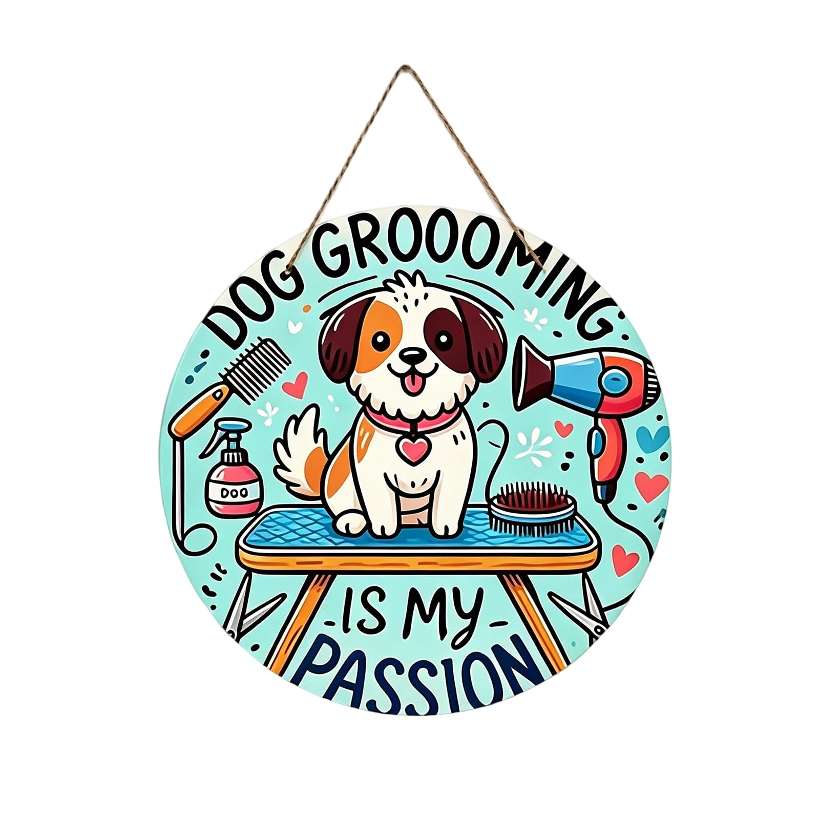 Dog Grooming Wooden Hanging Sign, Cartoon Wall Decoration – Cute Puppy Plaque for Pet Shop, Salon DoorA