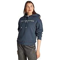 Tommy Hilfiger Donna Felpa con Cappuccio con Logo, Blu (Military Denim), 3XL