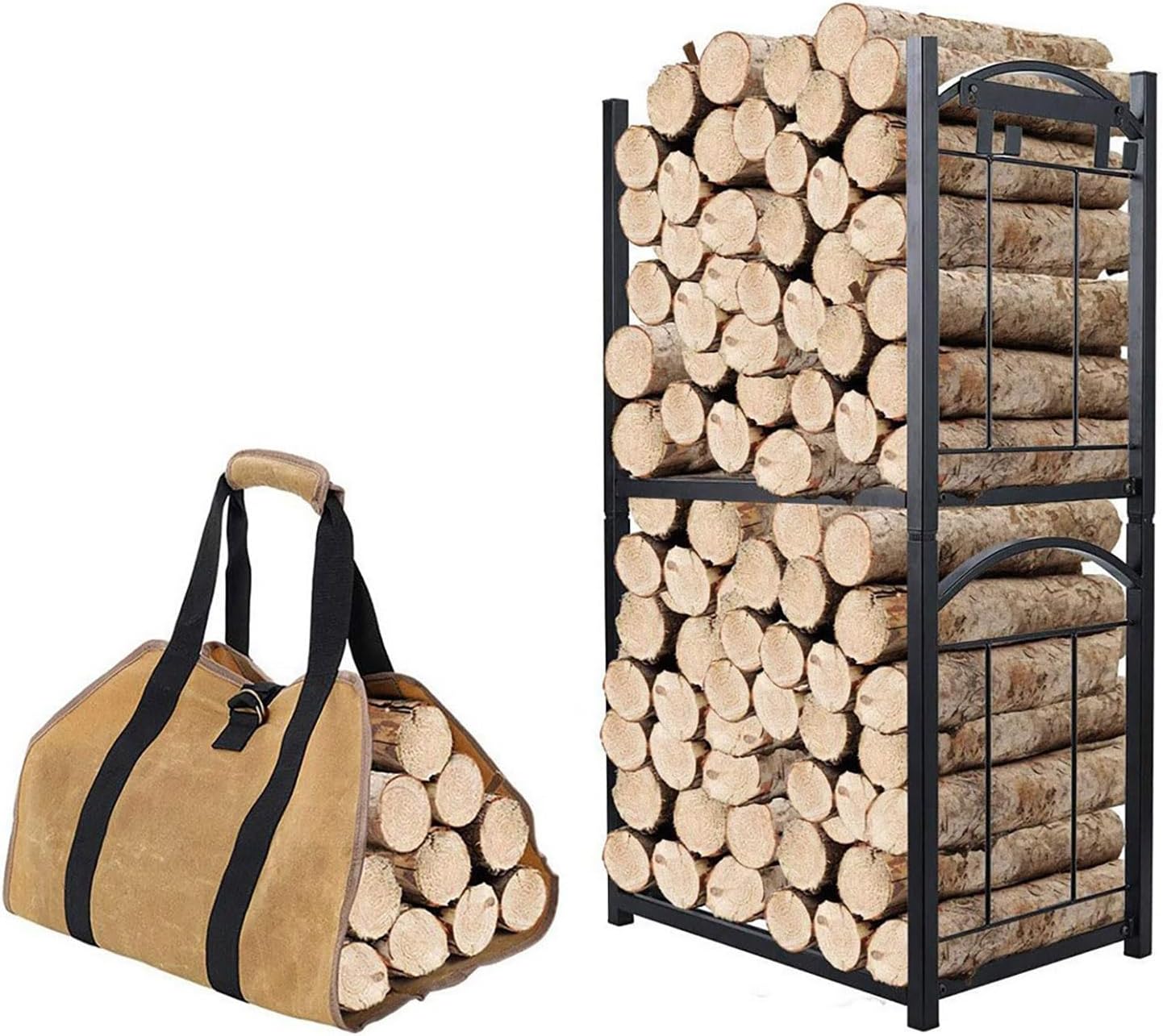 Heavy Duty Firewood Rack Indoor/Outdoor Wooden Frame with Ignition Frame Firewood Rack with 4 Hooks Used for Storing Indoor and Outdoor Firewood Fireplace Wooden Frame,