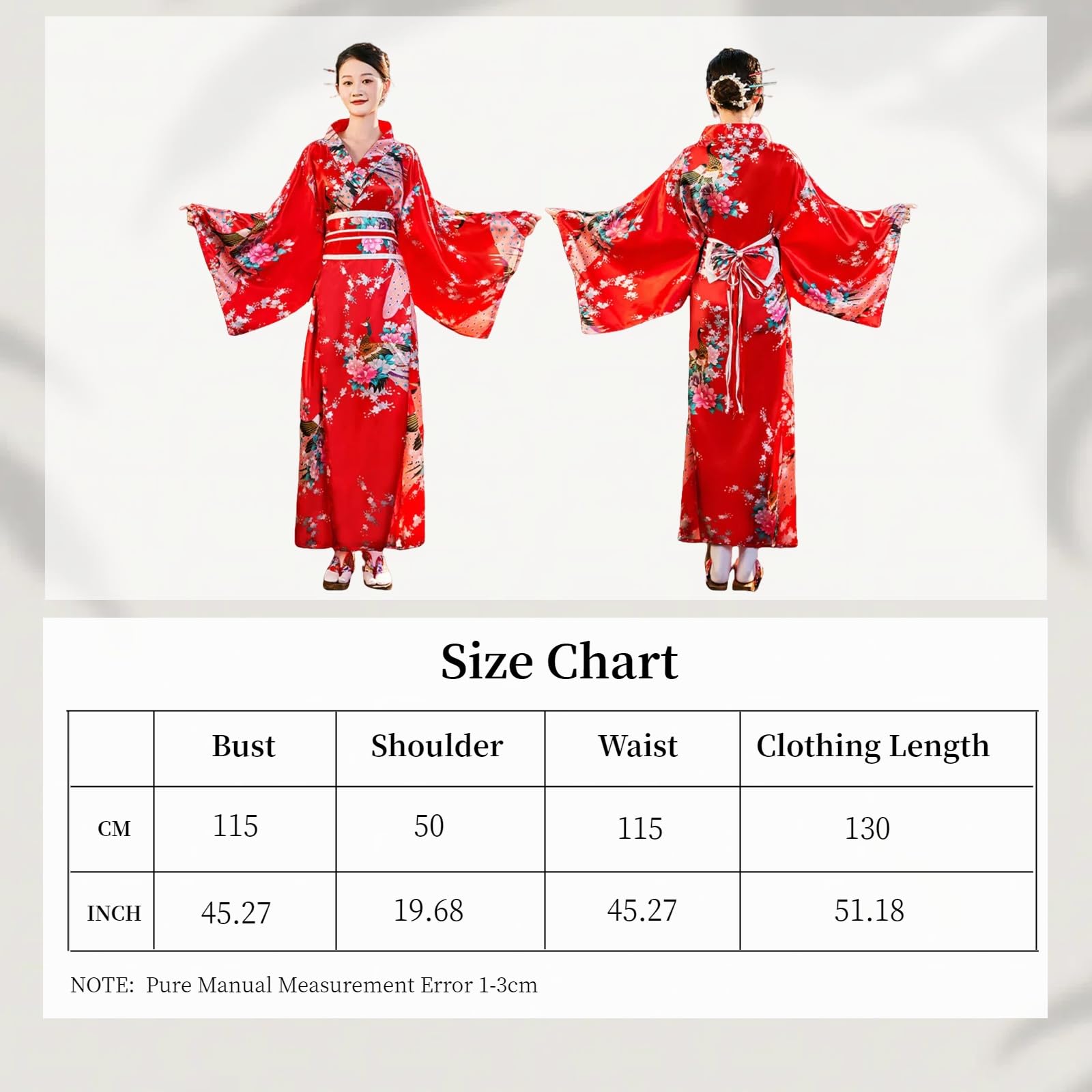 5 Piezas Kimono Set Tradicional Japonés para Mujer, Kimono Largo con Estampado de Pavo y Cinturón para Fotografía y Cosplay