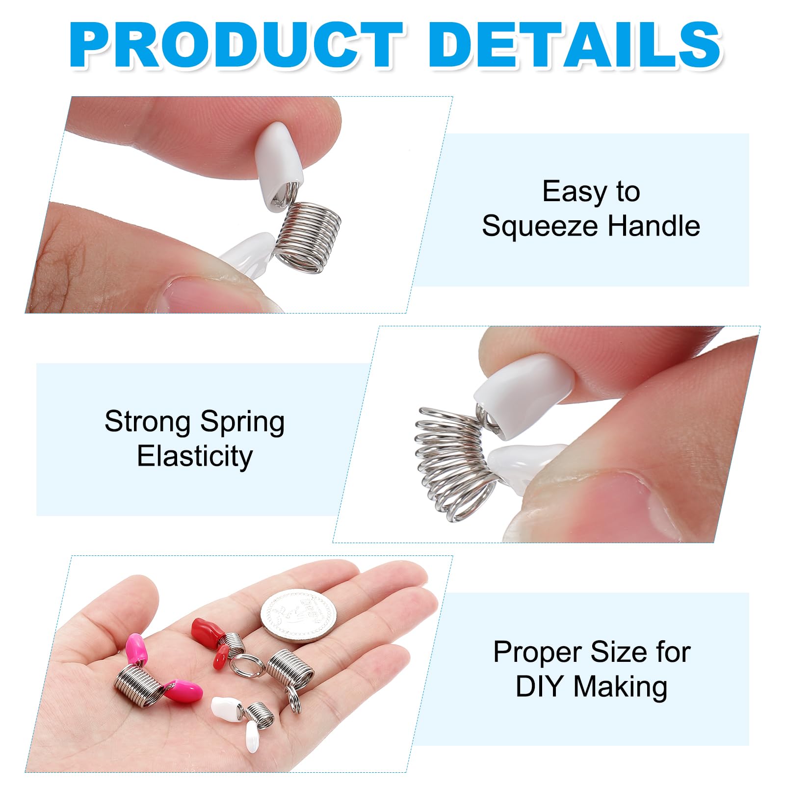 PATIKIL Bead Stopper for Jewelry Making 10 Pcs 22mm Spring Bead Clamps Plated with Handle for Jewelry Bracelet Making White - Image 3