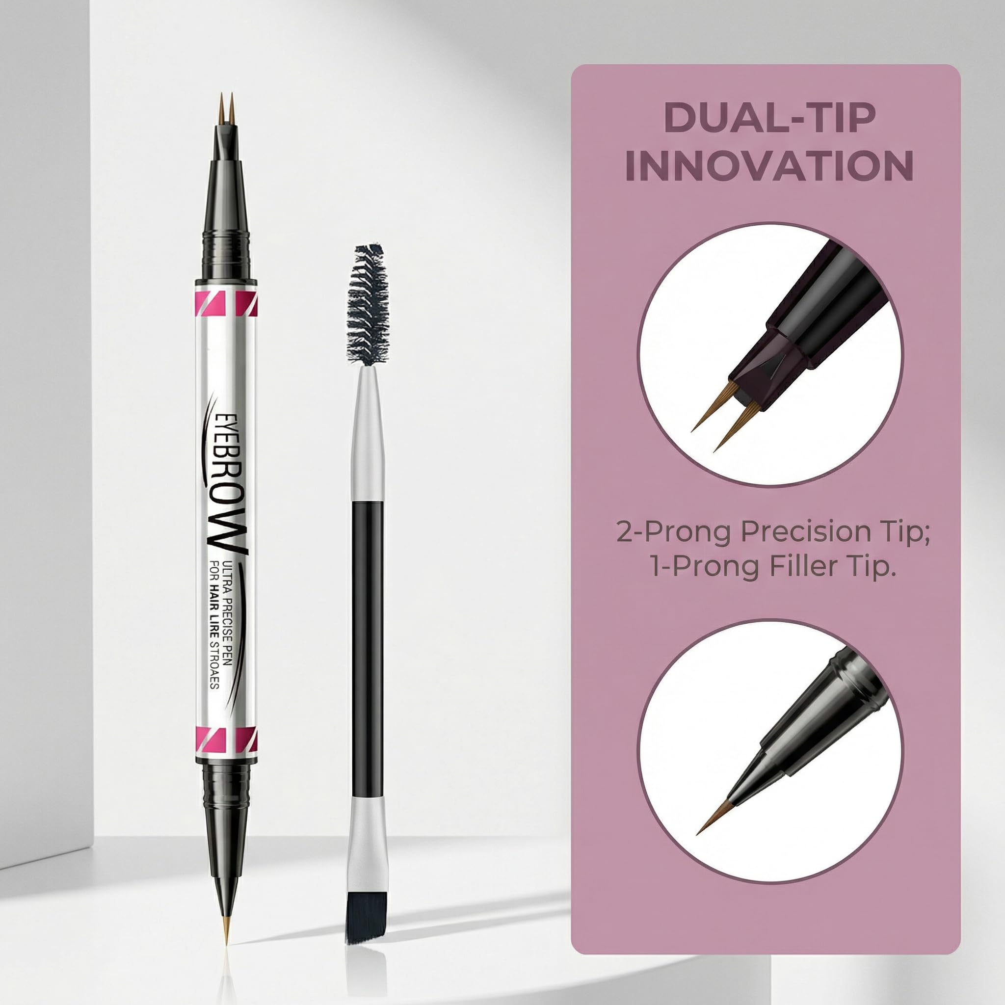 Dual-Tip Augenbrauenstift, 2-in-1 wasserdichter Augenbrauenliner mit ultrafeiner Gabel und Präzisionsspitze, 5 natürliche Farbtöne von Hellbraun bis Schwarz (3#Dunkelbraun)