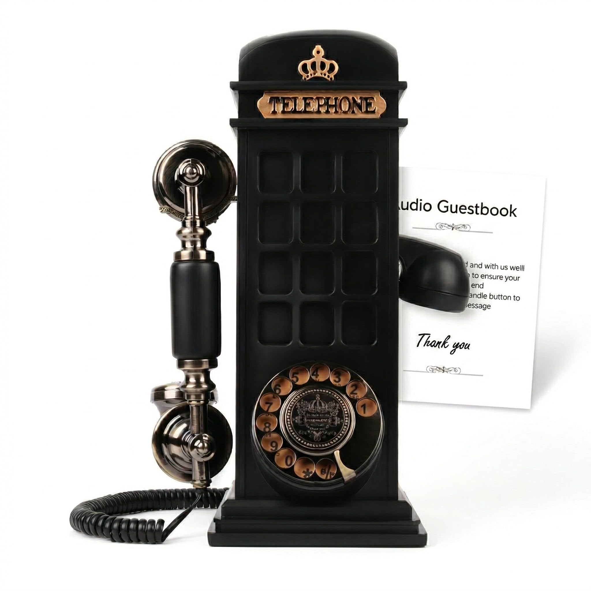 Libro degli ospiti audio per matrimonio con design vintage cabina telefonica, registra messaggi audio personalizzati libro degli ospiti per matrimoni, feste e riunioni, nero