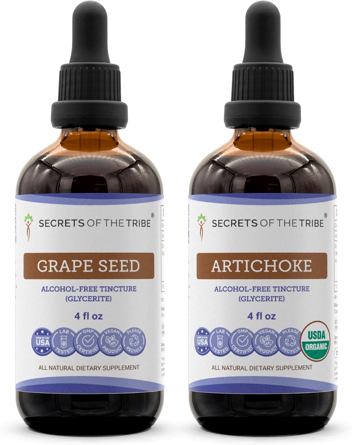 Secrets of the Tribe Grape Seed and Artichoke Liquid Extract (2 pcs.) | Alcohol-Free Tinctures | Grape (Vitis vinifera) Dried Seed and Artichoke (Cynara scolymus) Dried Leaf (2x4 fl oz)