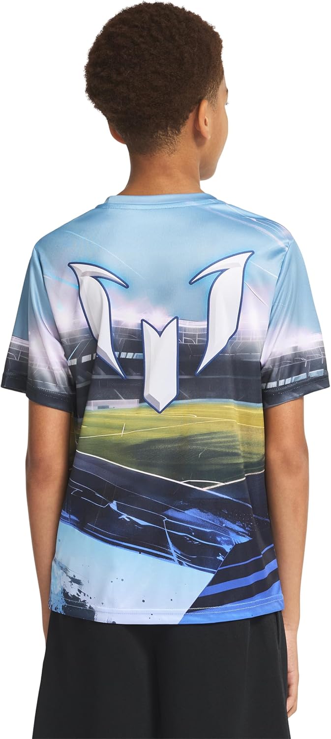Messi Boys' Lifestyle Short Sleeve Top, Loose-fit Shirt with Logo, Comfortable, All-Day Wear