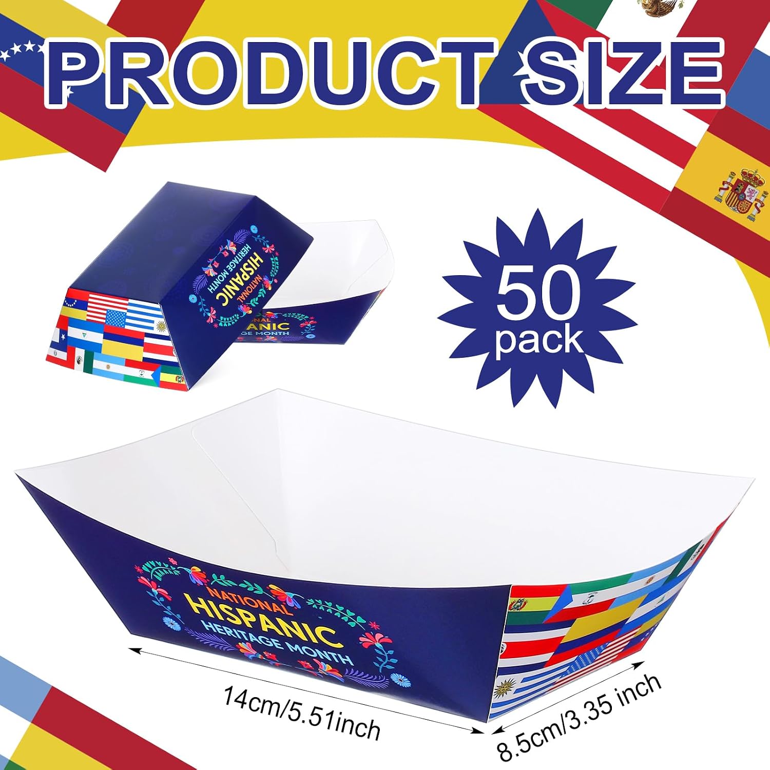 Honeydak 50 Pcs Hispanic Heritage Month Paper Food Trays Hispanic Heritage Month Celebration Activities Snack Trays Pre Assembly Disposable Popcorn Nacho Trays for Heritage Month Party Supplies