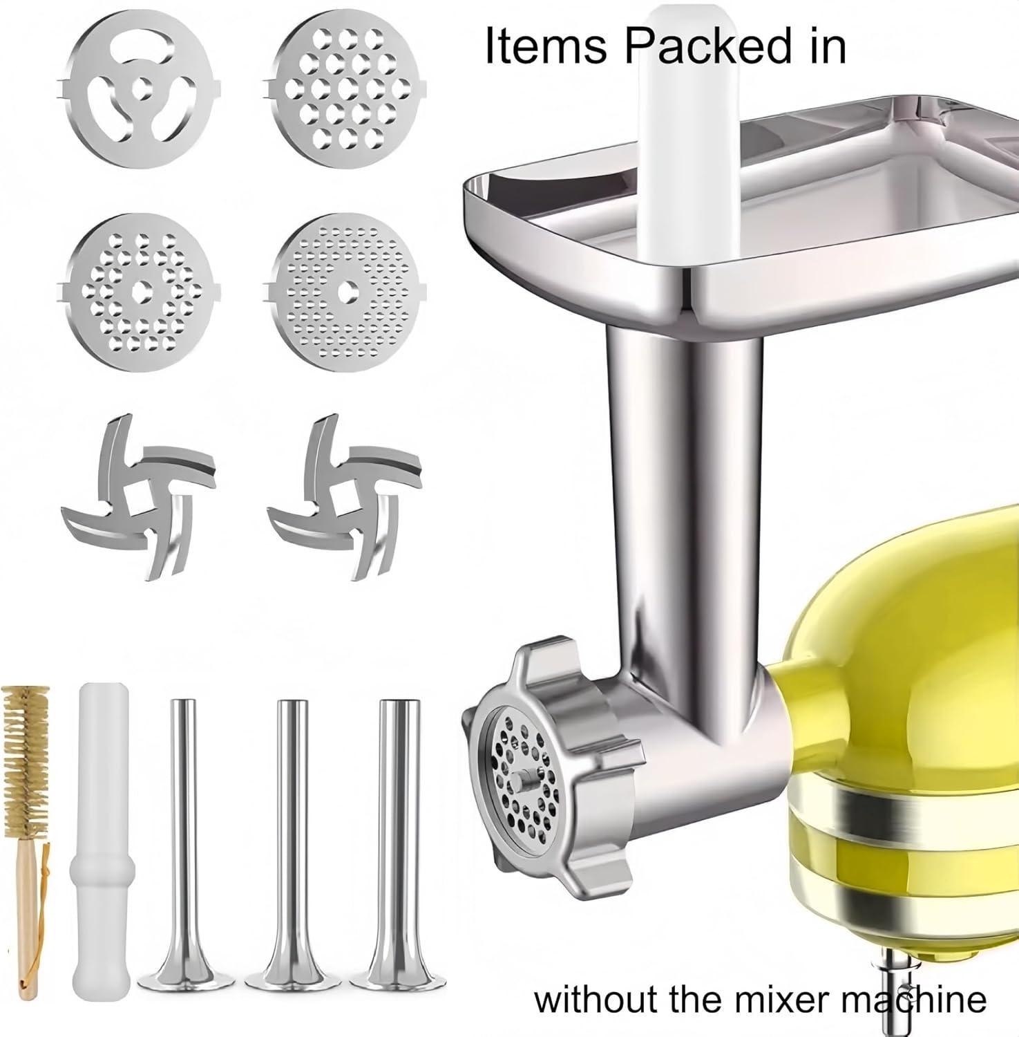 Meat Grinder Attachments for KitchenAid Stand Mixers, Stainless Steel Meat Grinder Replacement Includes Sausage Filler, Slicer Shredder Set, Cleaning Brush Made for KitchenAid Accessory