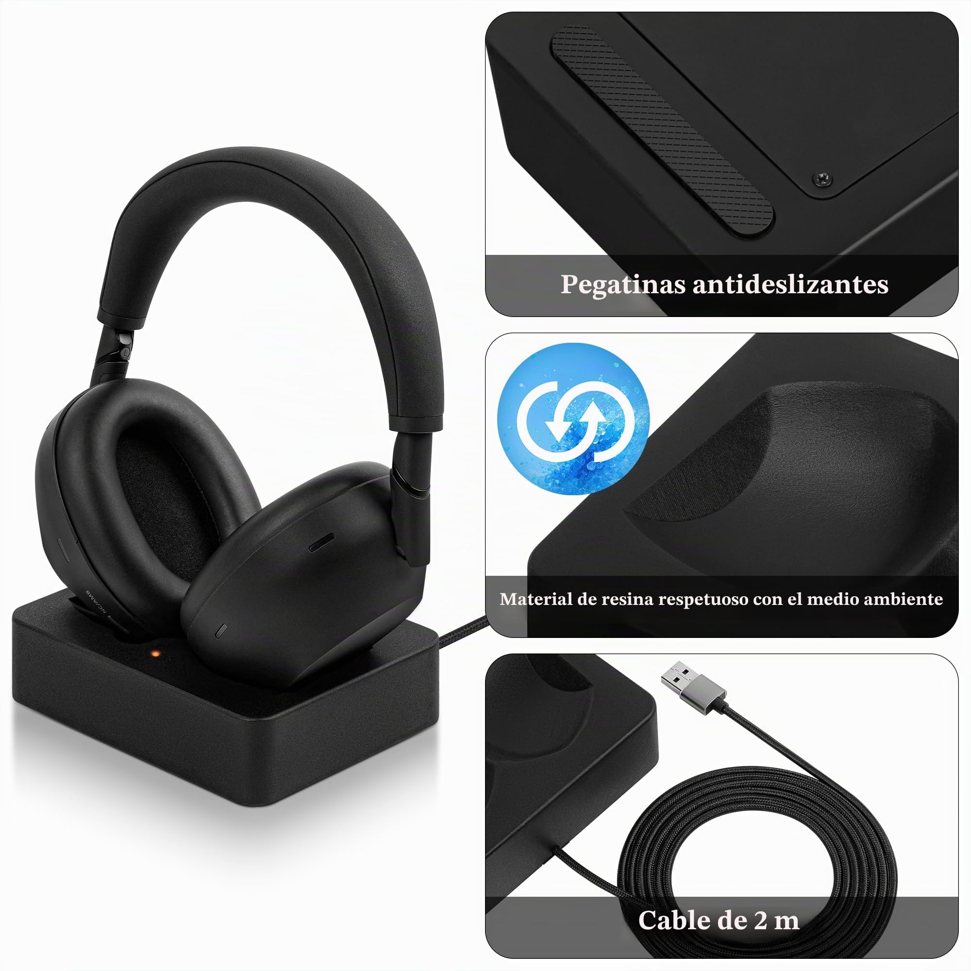 Geekria Soporte de carga para auriculares, compatible con Sony WH-1000XM6 / 1000XM5, base magnética de resina impresa en 3D para gaming (Negro)