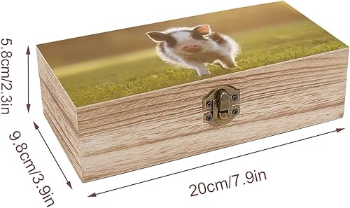 Miniatura 2 de Mini cerdo caminando en el patio al atardecer caja de madera cajas de almacenamiento de joyas con tapa con bisagras, contenedor de madera, caja de