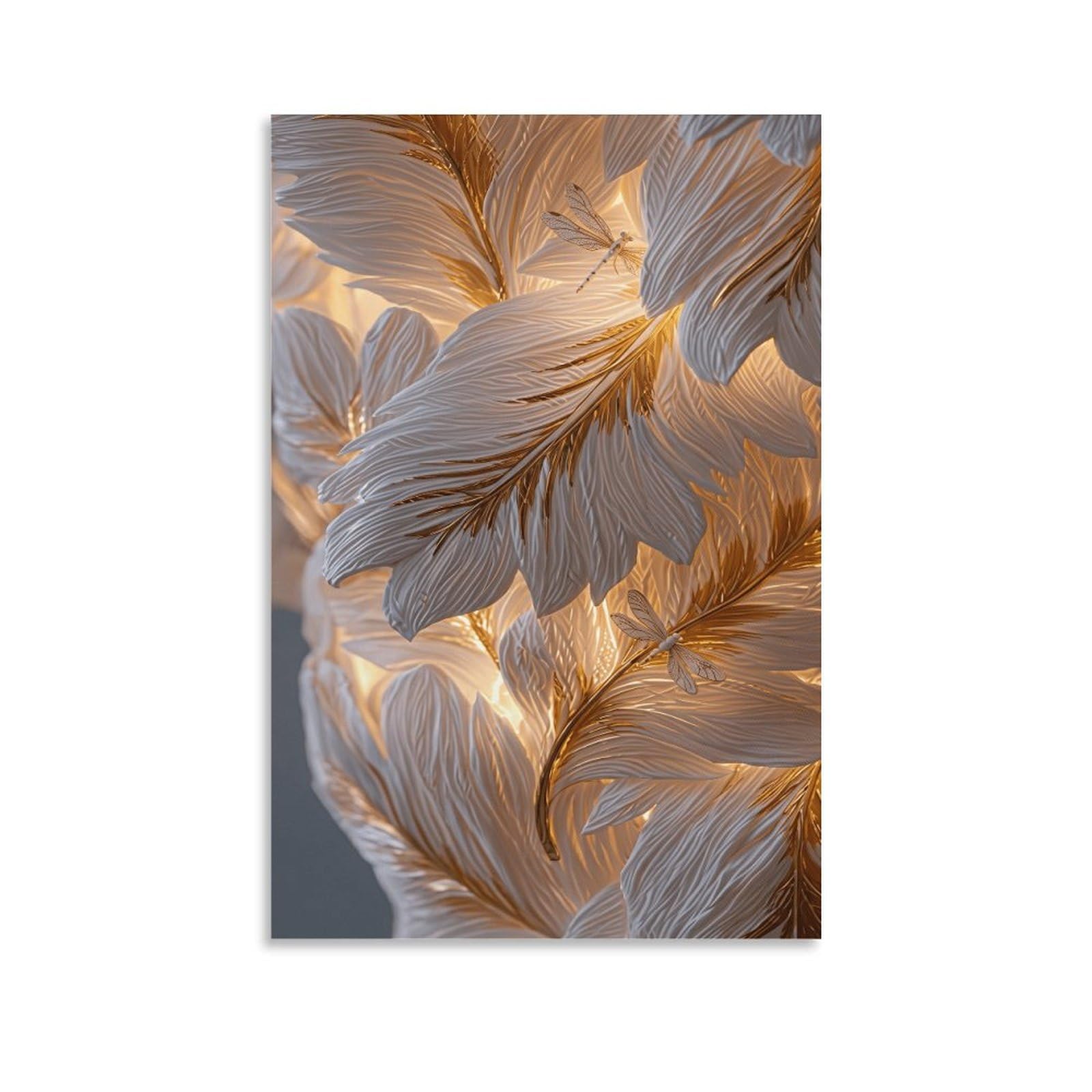XPASHIQWC White & Gold Feather Wall Decor Poster Giclee Canvas Prints Modern Wall Art Picture Wall Hanging for Bathroom Wall Decor 20x30inch(50x75cm)