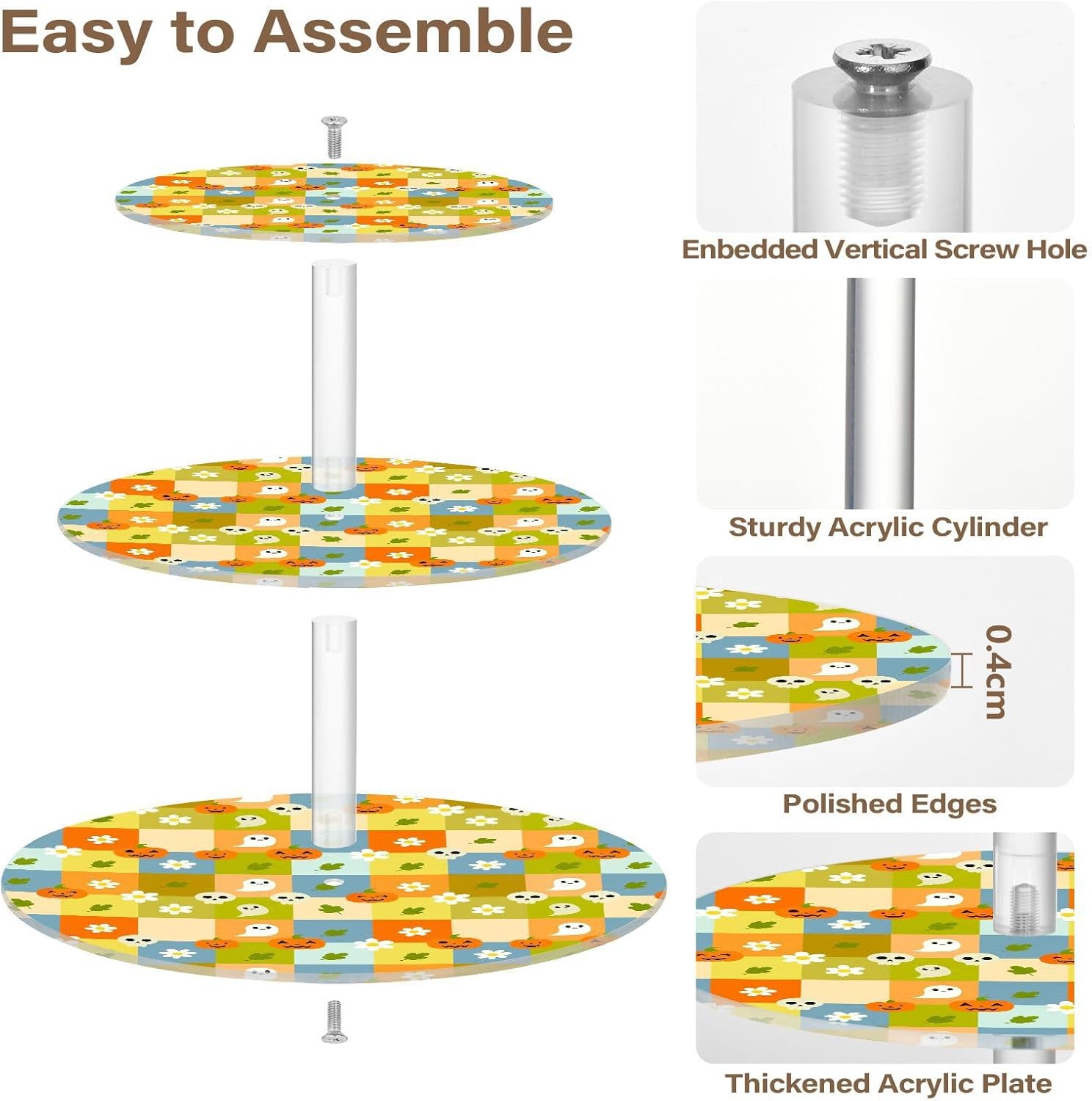 Pumpkin Ghost Leaves Flowers Floral 3 Tier Acrylic Cupcake Stand, Cupcake Stand for 34 Cupcakes for Weddings, Christmas,Holidays,Parties,Birthday,Printed Cupcake Tower 23300295