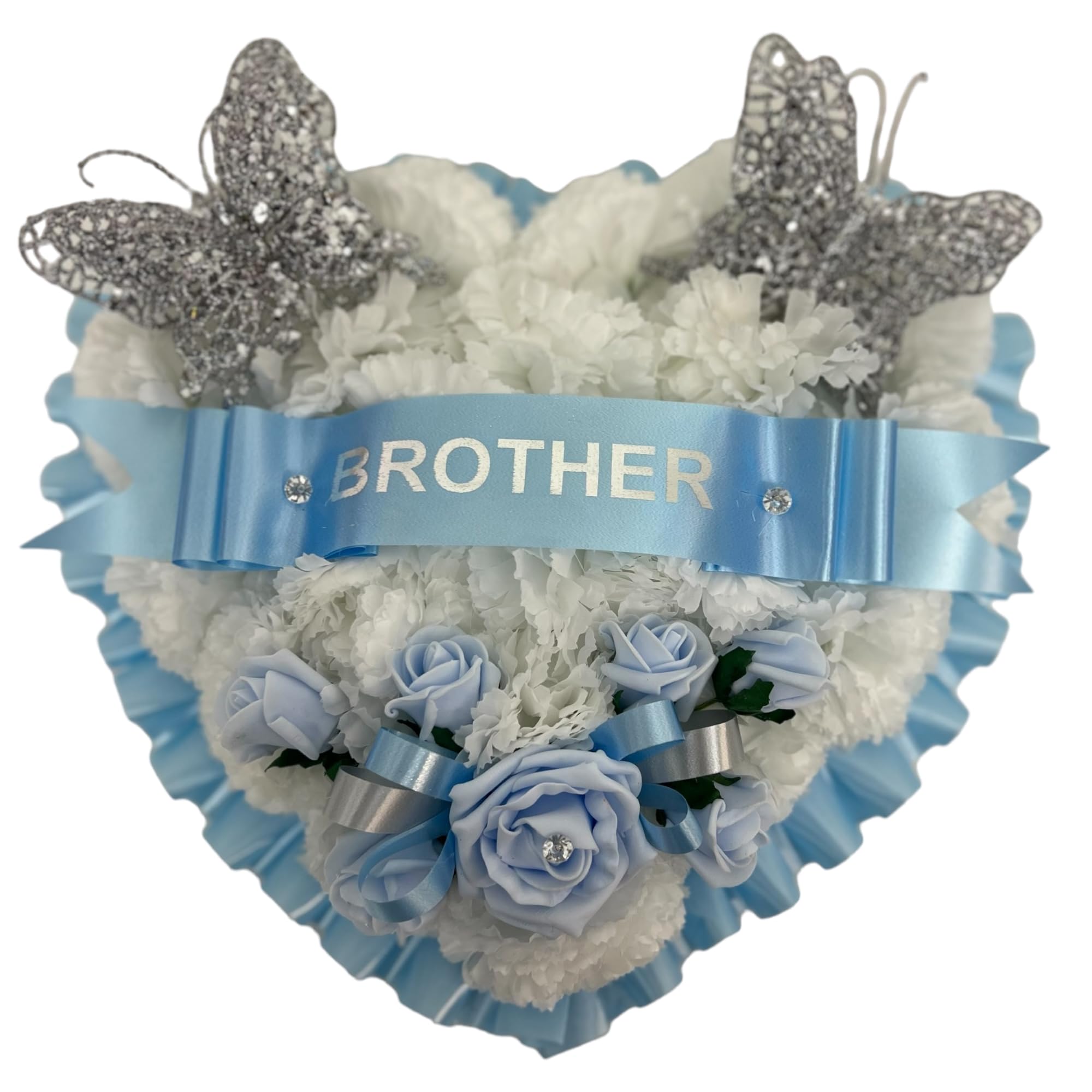 beautiful bouquets Wreath heart grave memorial artificial mum, dad, nan, grandad (BABY BLUE, SON)