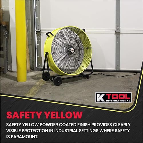 Miniatura 7 de K Tool International 77740 Ventilador de tambor de accionamiento directo de 24 pulgadas con ruedas, alta velocidad, 2 velocidades, protección de