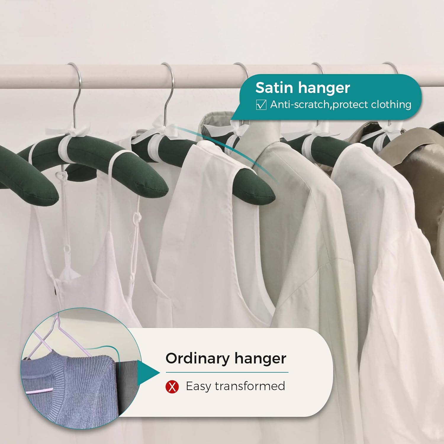 JS HANGER Padded Hangers - 17 Inch Extra Large Heavy Duty Canvas Covered Coat Hangers No Shoulder Bump for Women Clothes, Sweaters, Dresses, Clothing, Weddings, Lingerie Pack of 10, Dark Green