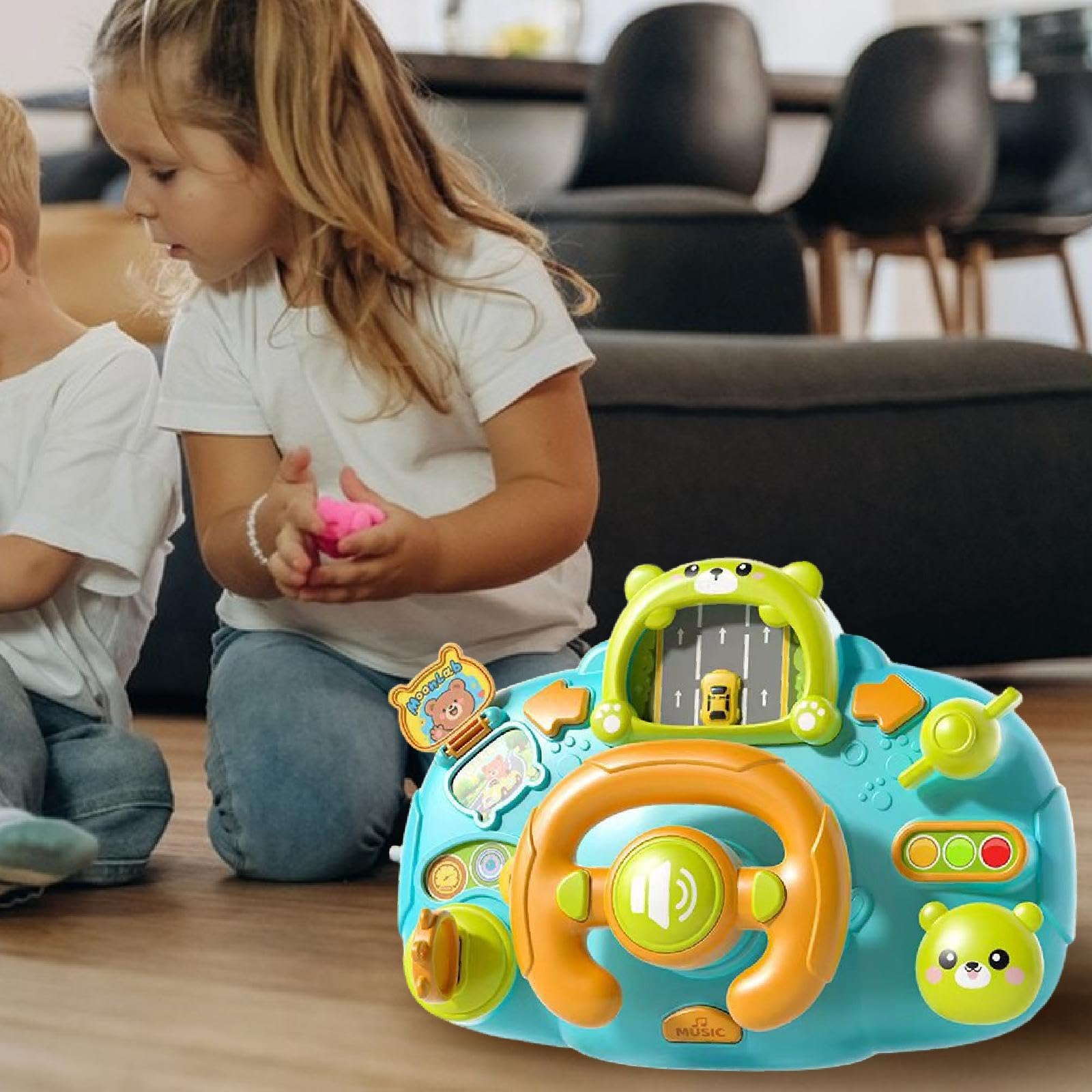 Volante per Bambini con Tore di Guida, Il Giocattolo di Guida per Il Gioco di Ruolo: Spingere, premere e ruotare. Adatto ai Bambini in, Blu