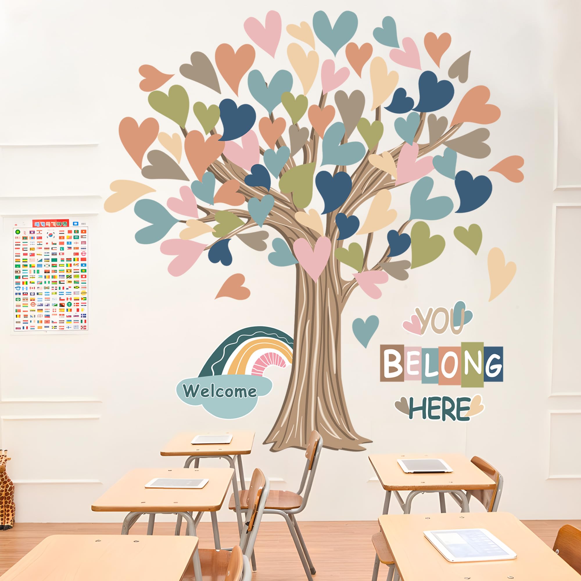 Classroom Tree Bulletin Board Decorations Boho Heart Tree Paper Cutouts You Belong Here Accents Welcome Bulletin Board Decor for School Nursery Blackboard Home Wall Decor - Image 5