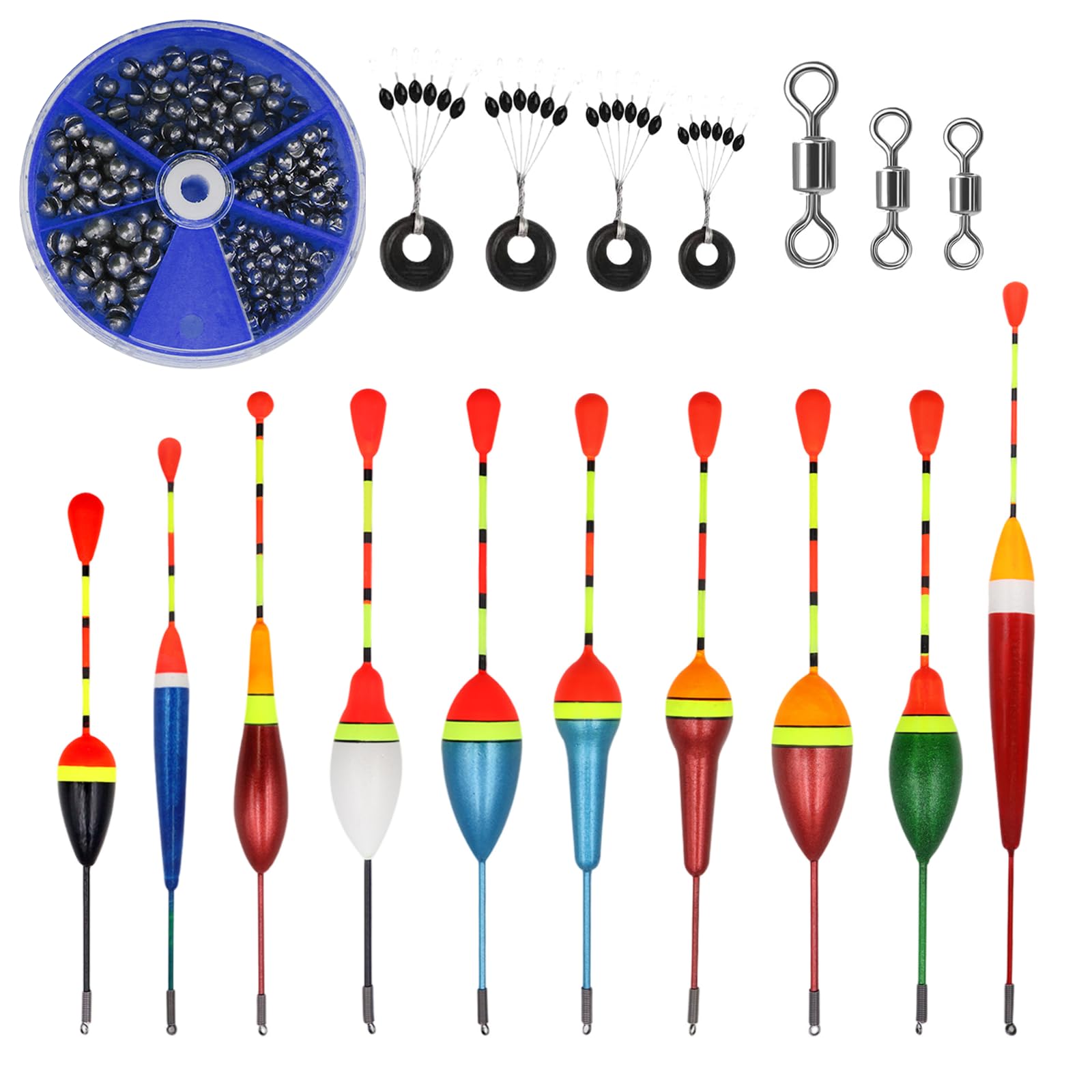 CONNECTION 10 Pezzi Galleggianti da Pesca 205 Pezzi Pesca Piombo Shots 4 Pezzi Stopper Galleggiante Pesca 3 Pezzi Girelle da Pesca Accessori Pesca per Dolce Acqua Salata Fiumi Laghi Stagni Oceanica
