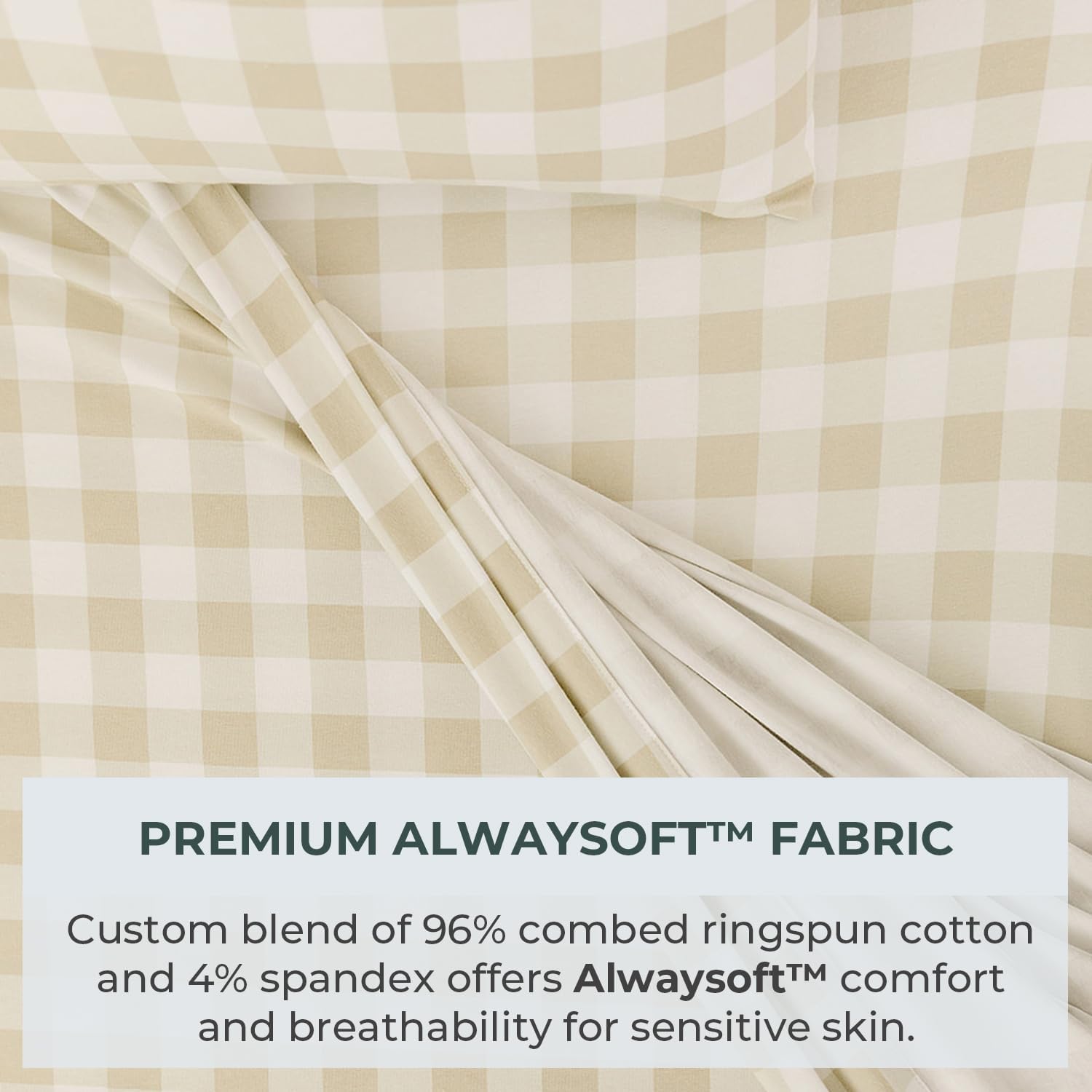 Pobibaby - Premium Twin Fitted Sheet, Flat Sheet with Pillow case - Ultra-Soft Cotton Blend, Stylish Woodland Pattern, Deep Pockets - Twins Sheets - 3 PC (Gingham Khaki) - Image 2