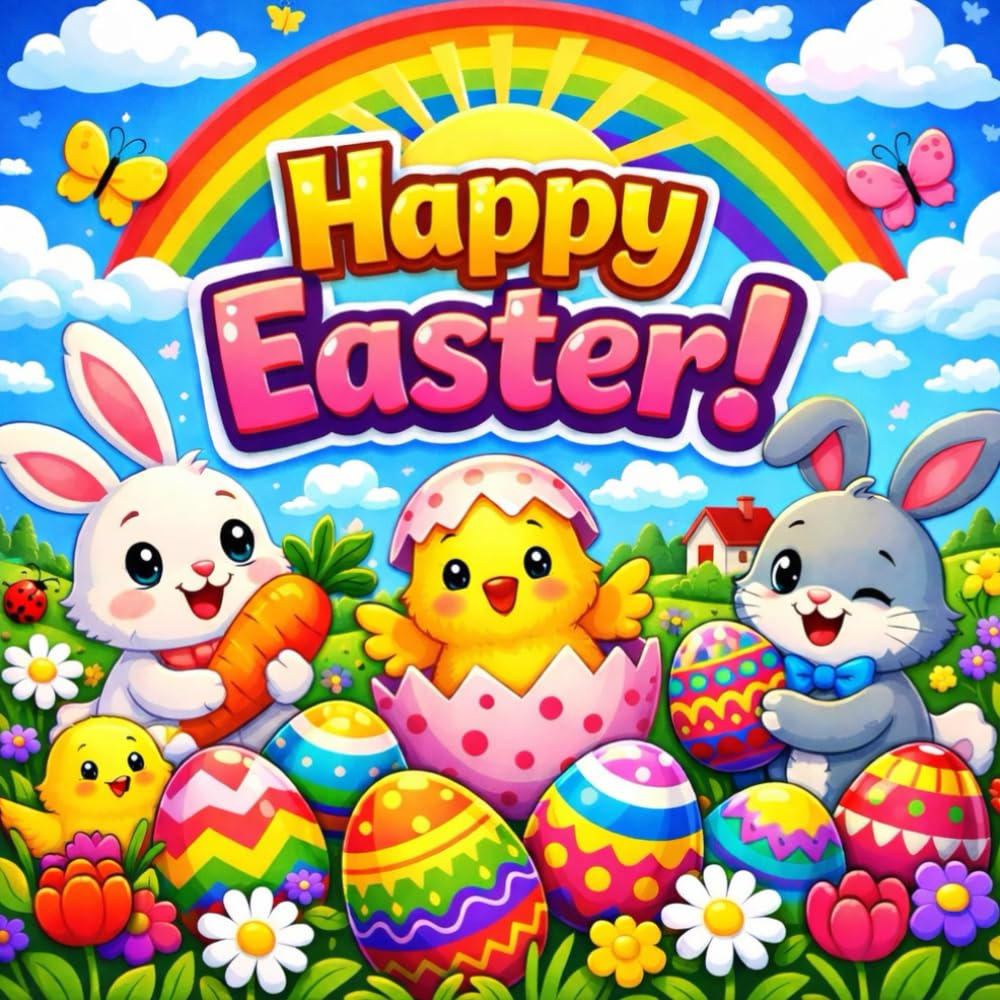 HAPPY EASTER: Easter Coloring Book for Toddlers and Kids Ages 4-7 / 50 Easy Bold Line Designs / Large Images / 8.5 x 8.5 Inch Format