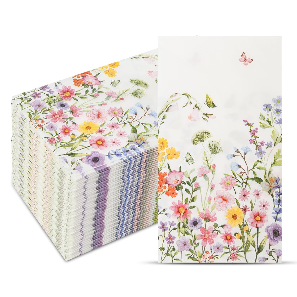 Photo 1 of 100Pcs Disposable Floral Paper Napkins Decorative Bathroom Napkins Guest Disposable Wild Flower Hand Towels Dinner Party Napkins for Wedding Birthday Party Baby Shower