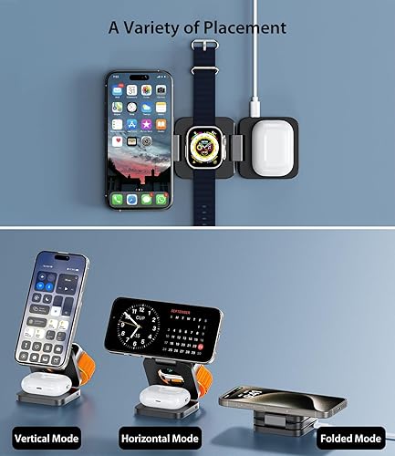 Miniatura 3 de Cargador inalámbrico magnético, estación de carga inalámbrica plegable 3 en 1, soporte de cargador inalámbrico rápido para iPhone 15 14 13 12 Pro