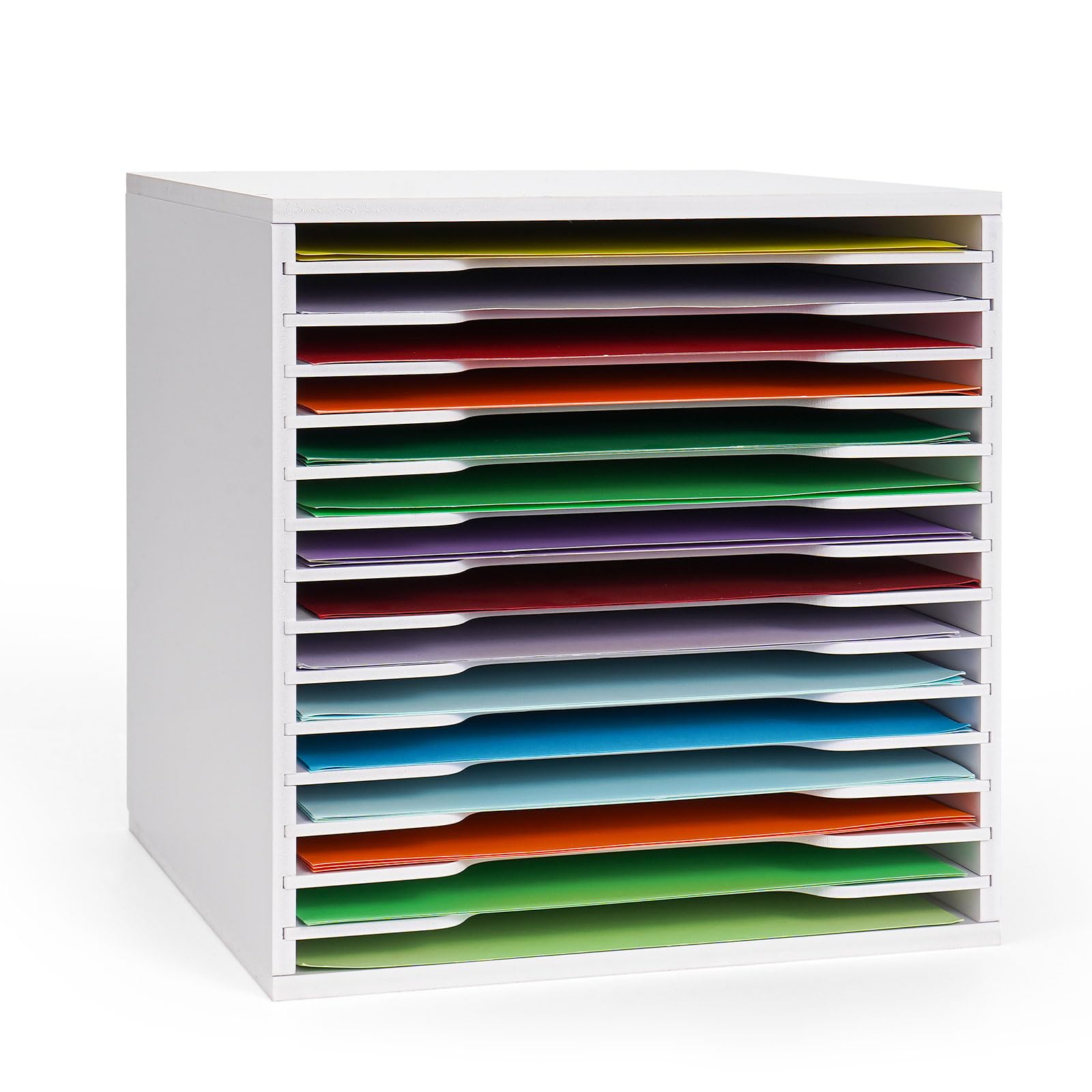 SANFURNEY 15 Tier Scrapbook Paper Organizer for Sizes 12" x 12", File Sorter Storage, Document Holder, Desktop Scrapbook Paper Organizer Rack for Home