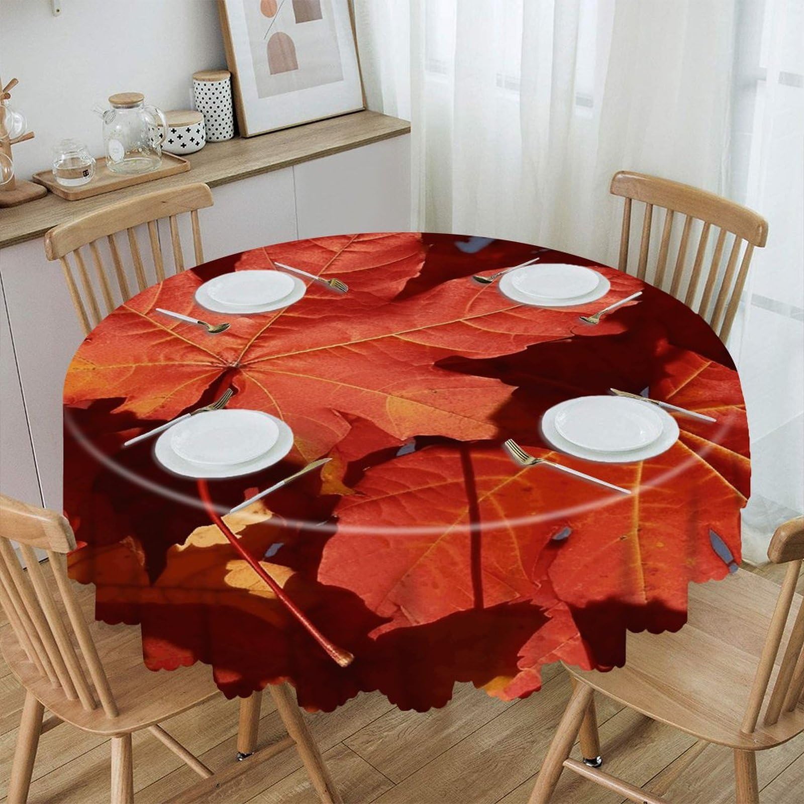 VstaDank Fall Maple Leafs Round Tablecloth Premium Polyester Table Cloth Heavy Duty Washable Fabric Tablecloth Waterproof Holiday Table Cover Decorative Tablecloths for Dining 60"
