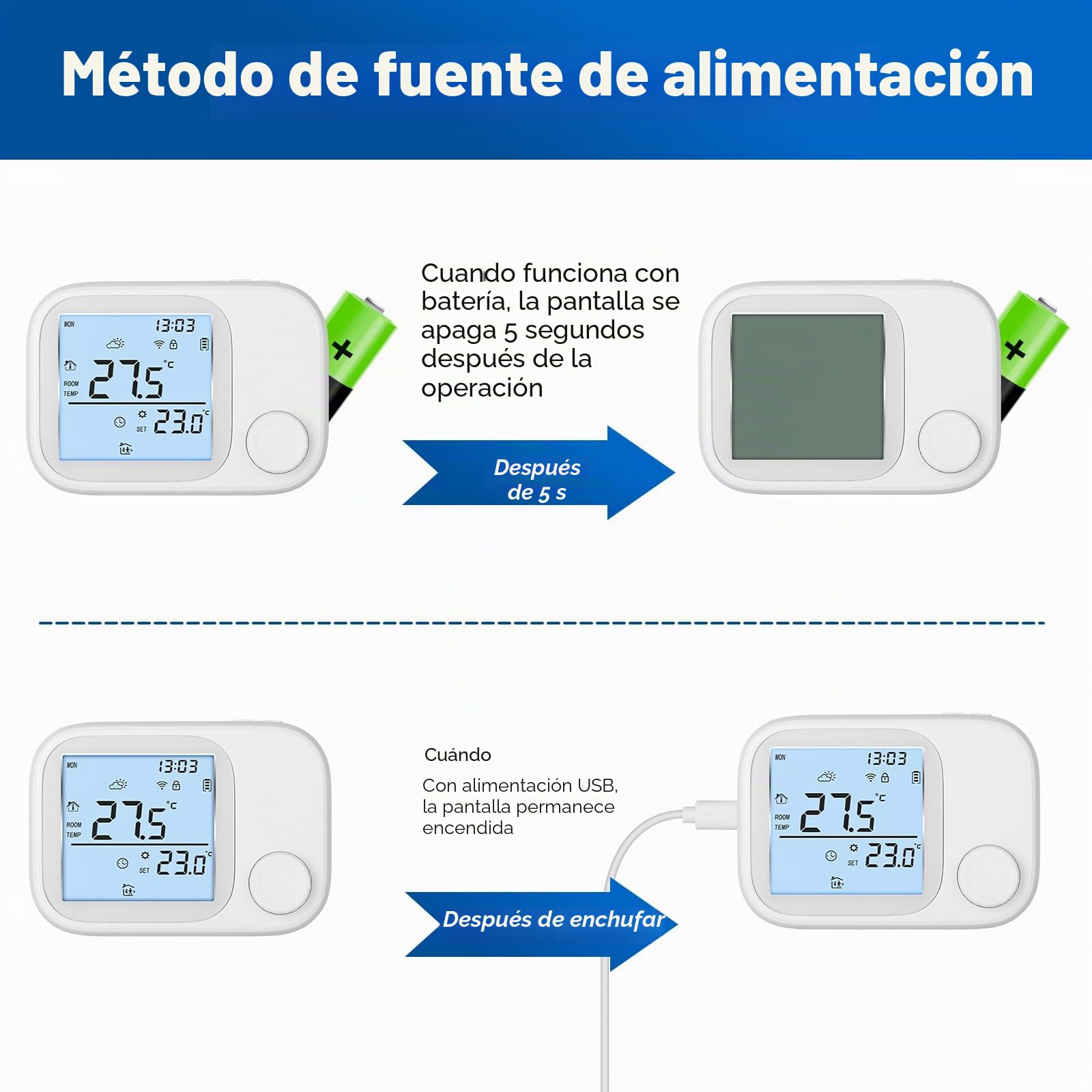 Termostato Calefaccion WiFi con RF Receptor, Termostato Inteligente pilas para caldera de gas,compatible con Alexa y Google, Temporizador Semanal, Función de Memoria, Control por Botones
