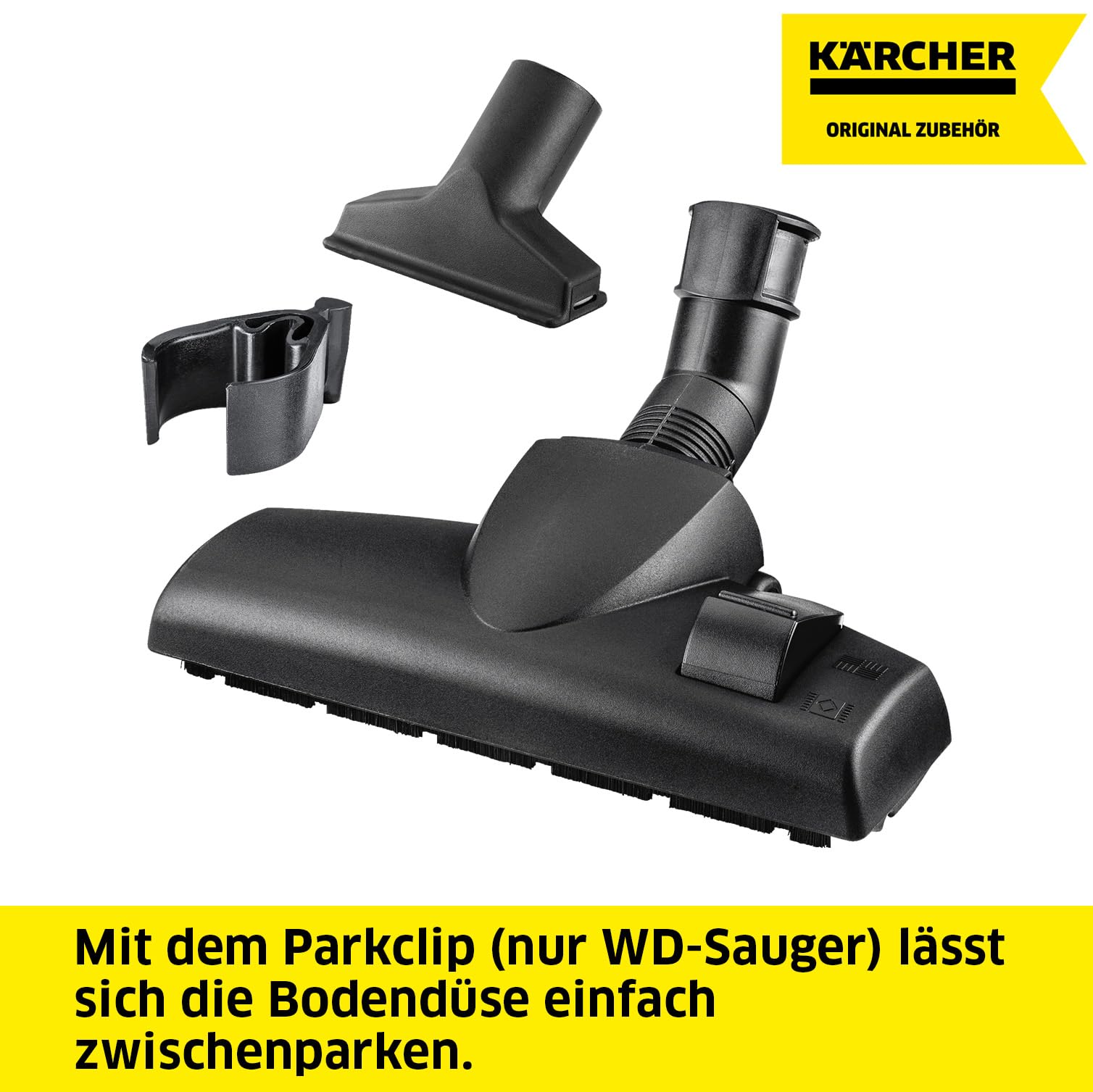 Kärcher Haushaltsset, 1 umschaltbare Bodendüse für Teppich- und Hartböden, 1 Polsterdüse, 1 Parkclip (nur für WD-Sauger), Original-Zubehör für Kärcher WD Nass-/Trockensauger und SE Waschsauger