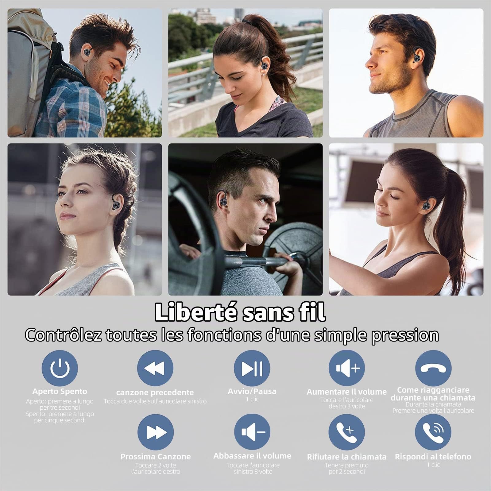 BROTHER INTERNATIONAL CORPORAT Casque Bluetooth, Casque sans Fil avec Microphone, Casque Bluetooth Sport, Son stéréo HiFi, Charge Rapide USB-C, réduction du Bruit, étanche IPX7, Temps de Lecture 48H