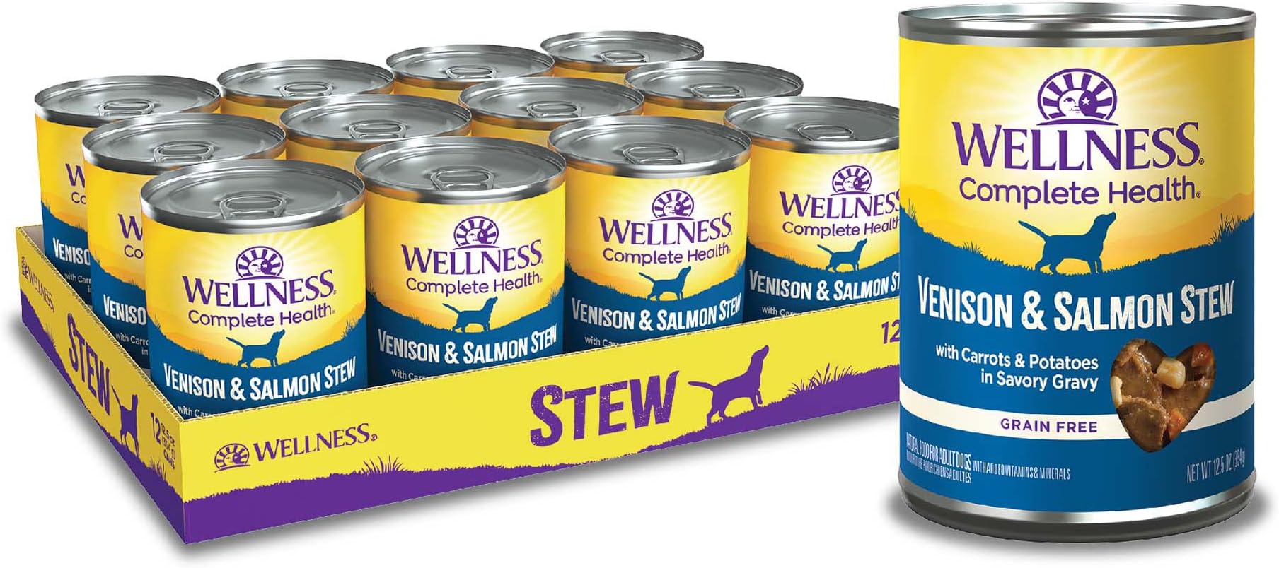 Complete Health Stew Adult Canned Wet Dog Food, Grain Free, Natural, Venison and Salmon Recipe, 12.5 oz, Pack of 12 Cans