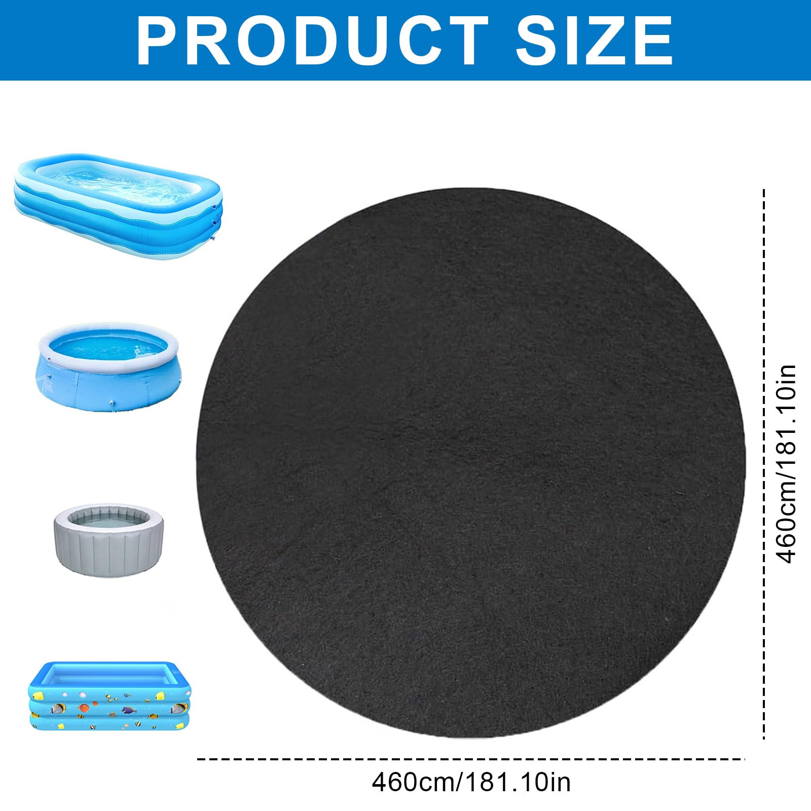 Bâche de sol ronde prédécoupée pour piscines hors sol, jacuzzi, sans couture, robuste, idéale pour les tapis de piscine d'extérieur (460 cm)