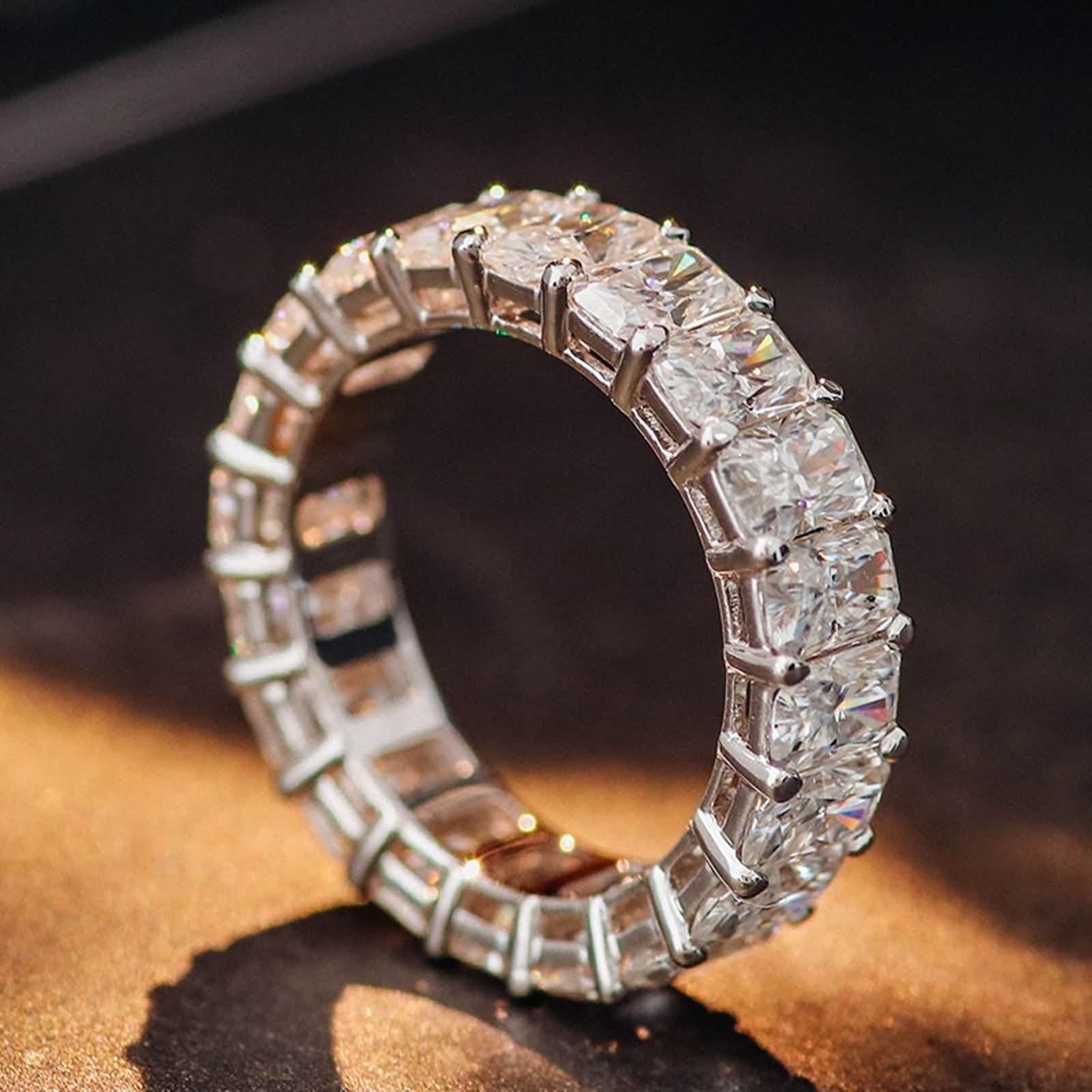 Moissanite obrączka ślubna, 9K/14K/18K białe złoto, Eternity Rectangle z modną modną modą Moissanit
